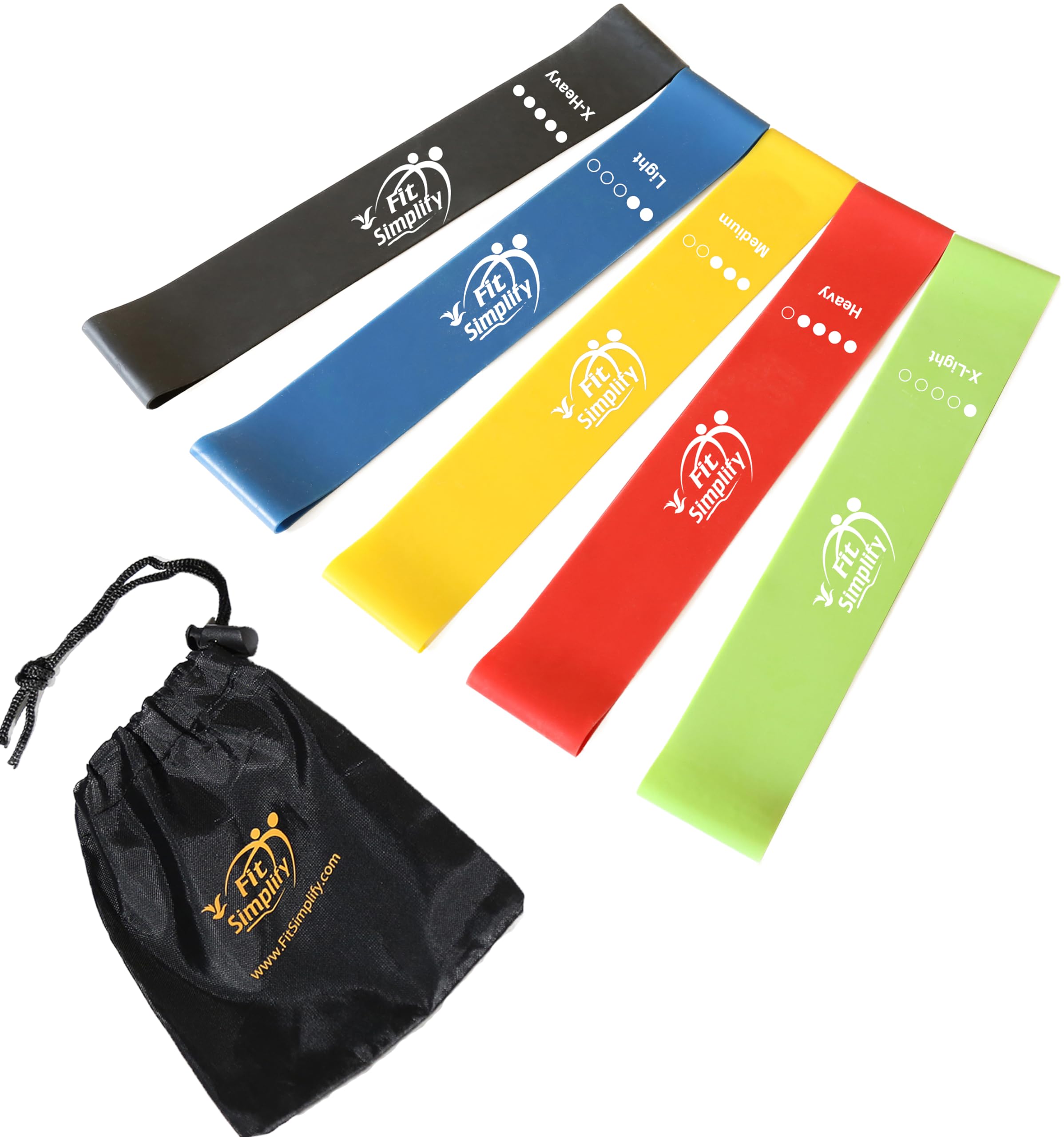 Fit Simplify Widerstandsschleifen-Trainingsbänder mit Anleitung und Tragetasche, 5er-Set