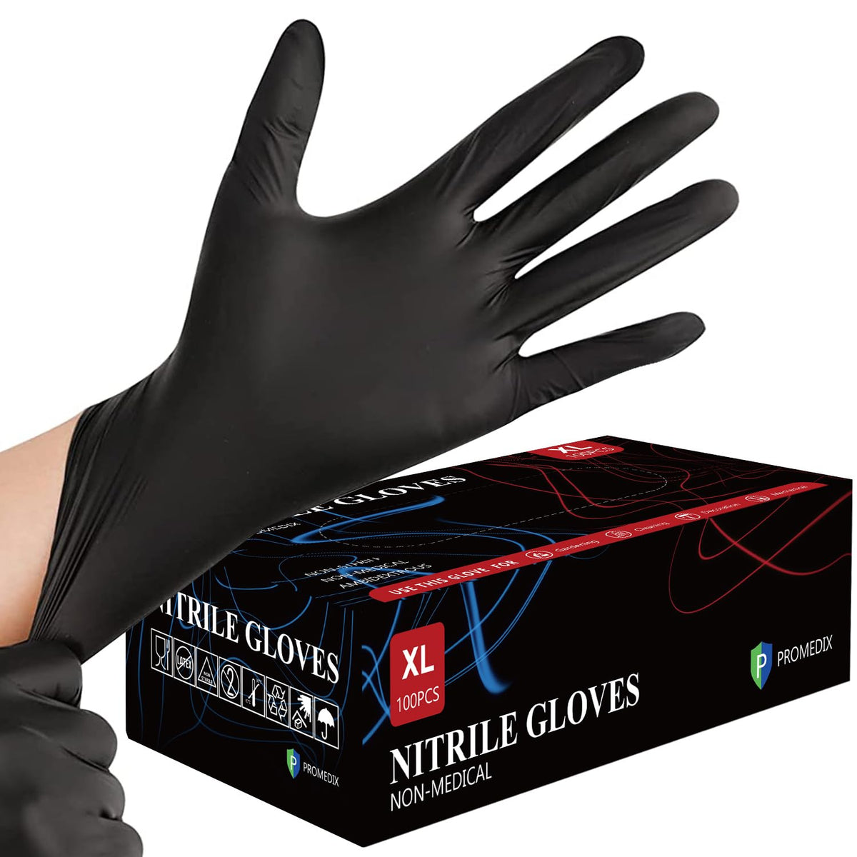 PROMEDIX P Nitril-Einweghandschuhe, 4mil-100 Stück, Einweghandschuhe latexfrei, puderfrei zum Kochen, Haushalt, lebensmittelecht.