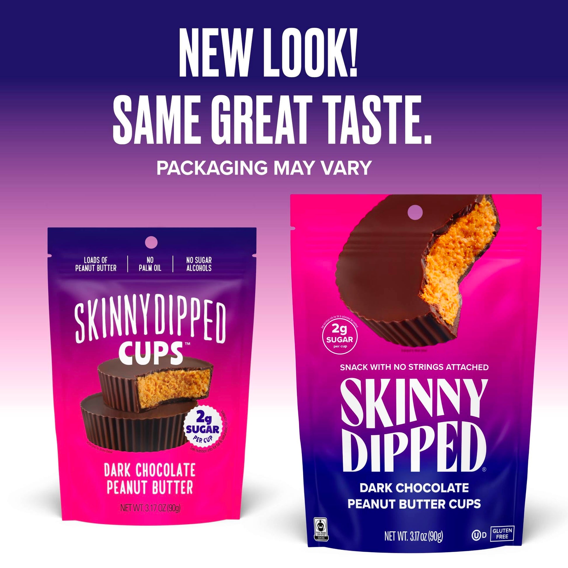 SkinnyDipped Dark Chocolate Peanut Butter Cups, 2g Sugar per Cup, Keto Friendly, Low Carb, Gluten Free, 3.2oz, 4 Pack (24 Cups Total)