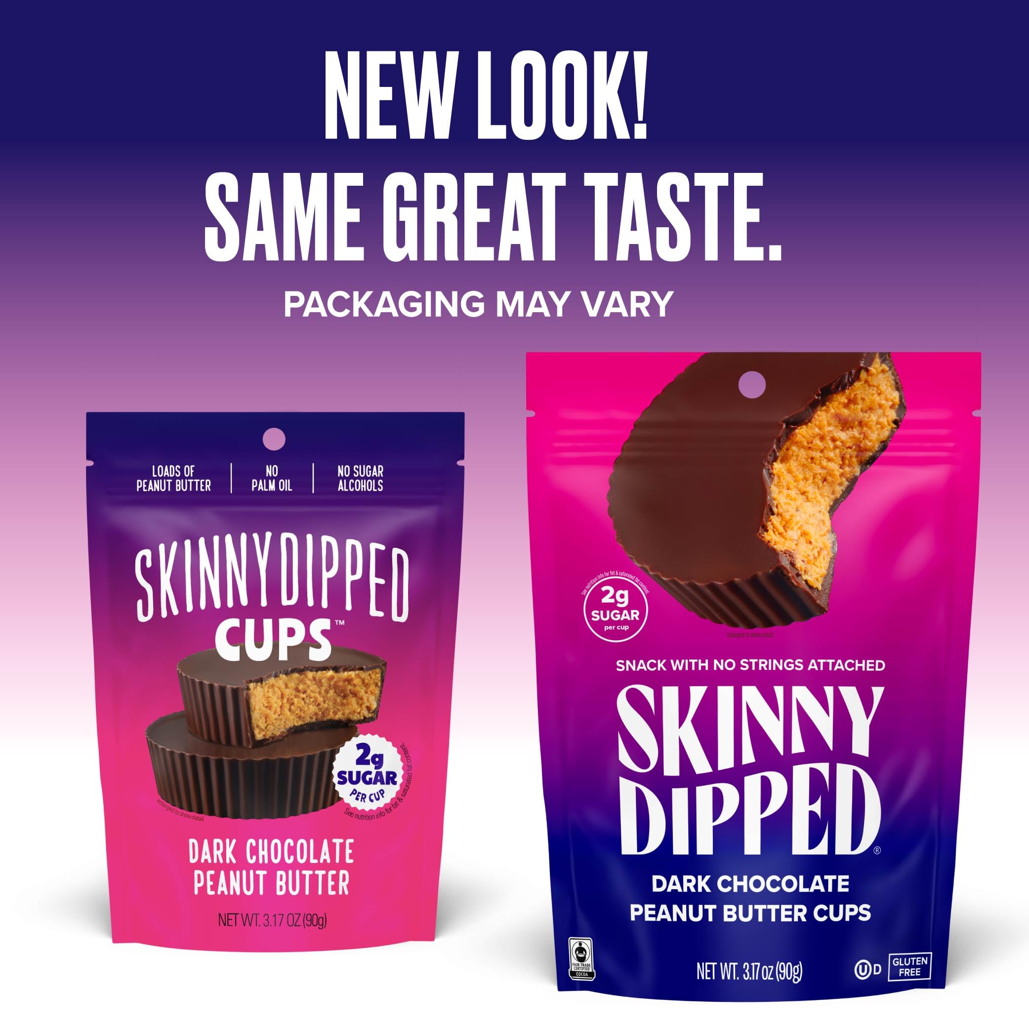 SkinnyDipped Dark Chocolate Peanut Butter Cups, 2g Sugar per Cup, Keto Friendly, Low Carb, Gluten Free, 3.2oz, 4 Pack (24 Cups Total)