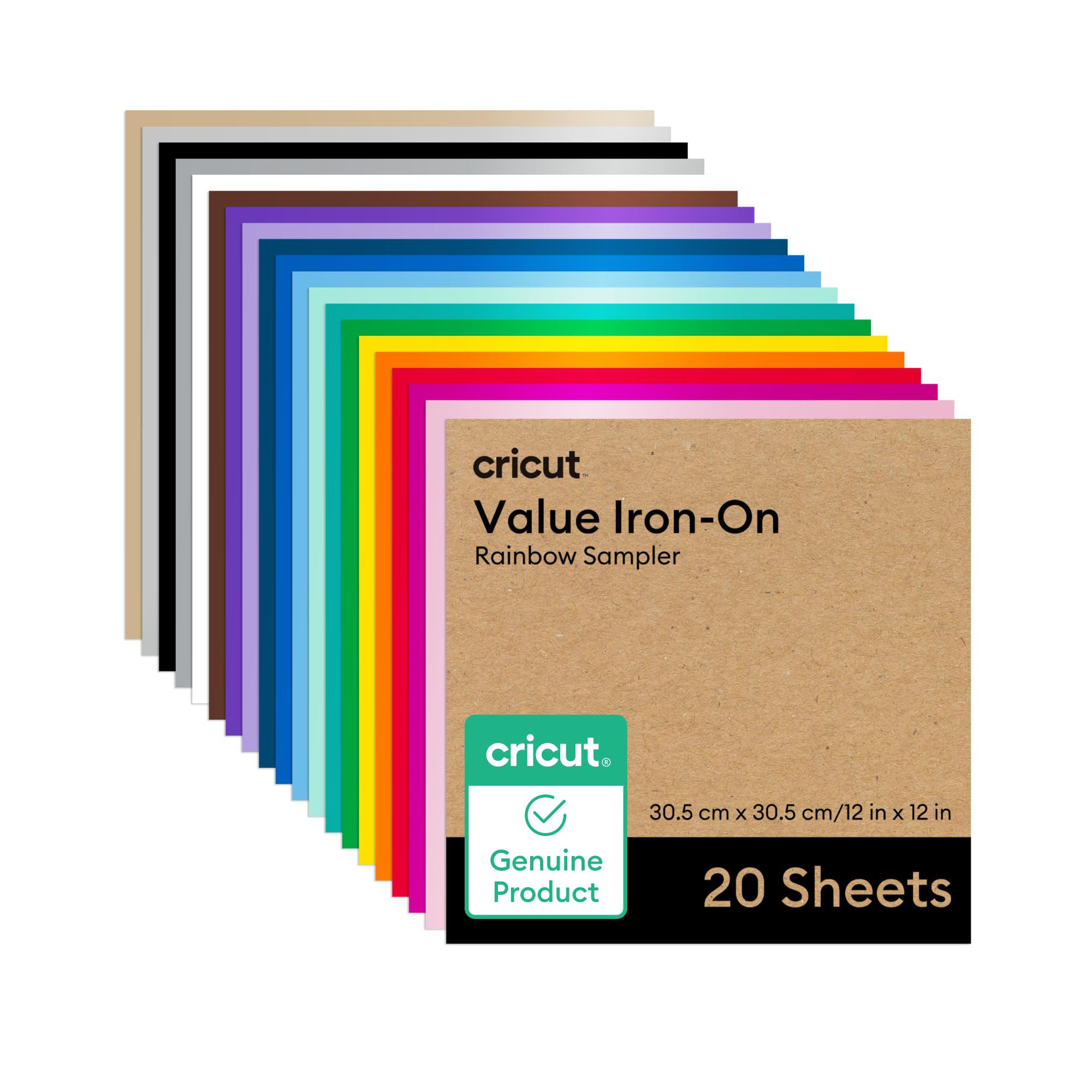 Cricut Value Iron-On, Regenbogen-Musterpaket – 30,5 cm x 30,5 cm (20 Stk.) – HTV-Textilfolie
