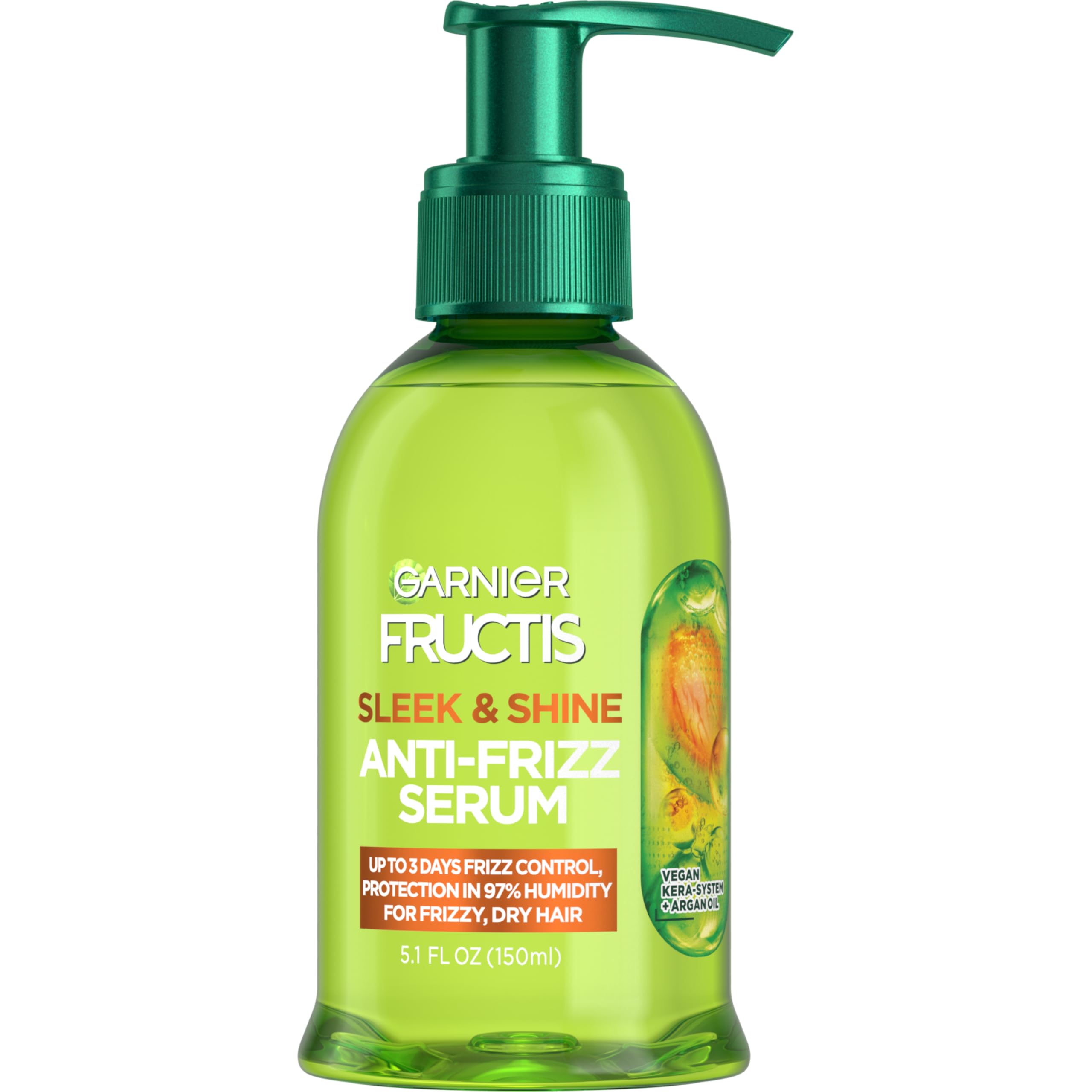 Garnier Fructis Sleek & Shine Anti-Frizz Serum für krauses, trockenes Haar, Arganöl, 150 ml, 1 Stück (Verpackung kann variieren)