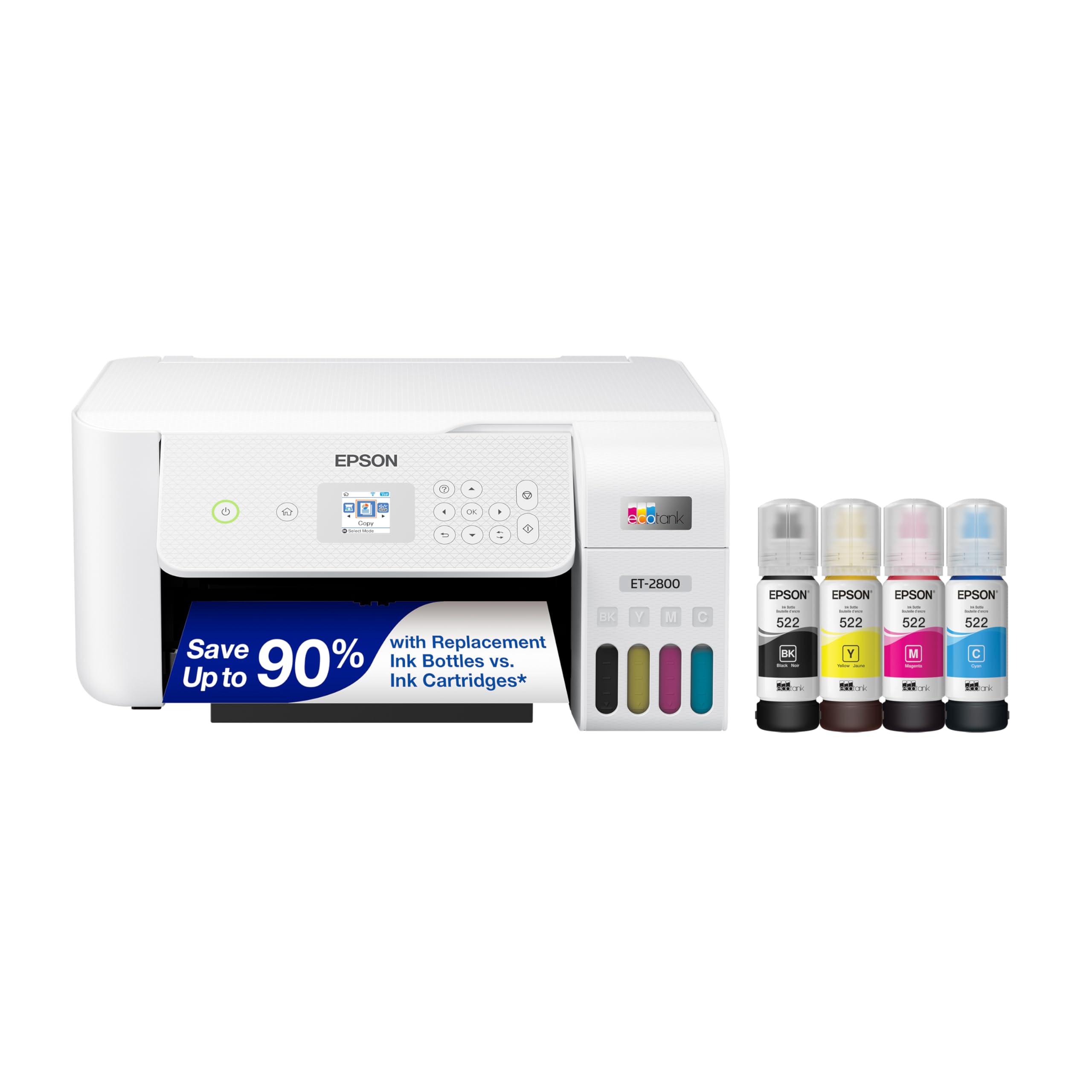 Epson EcoTank ET-2800 Kabelloser Farb-Multifunktionsdrucker ohne Patronen mit Scan- und Kopierfunktion a" Der ideale Basic-Heimdrucker - Weiß, Medium