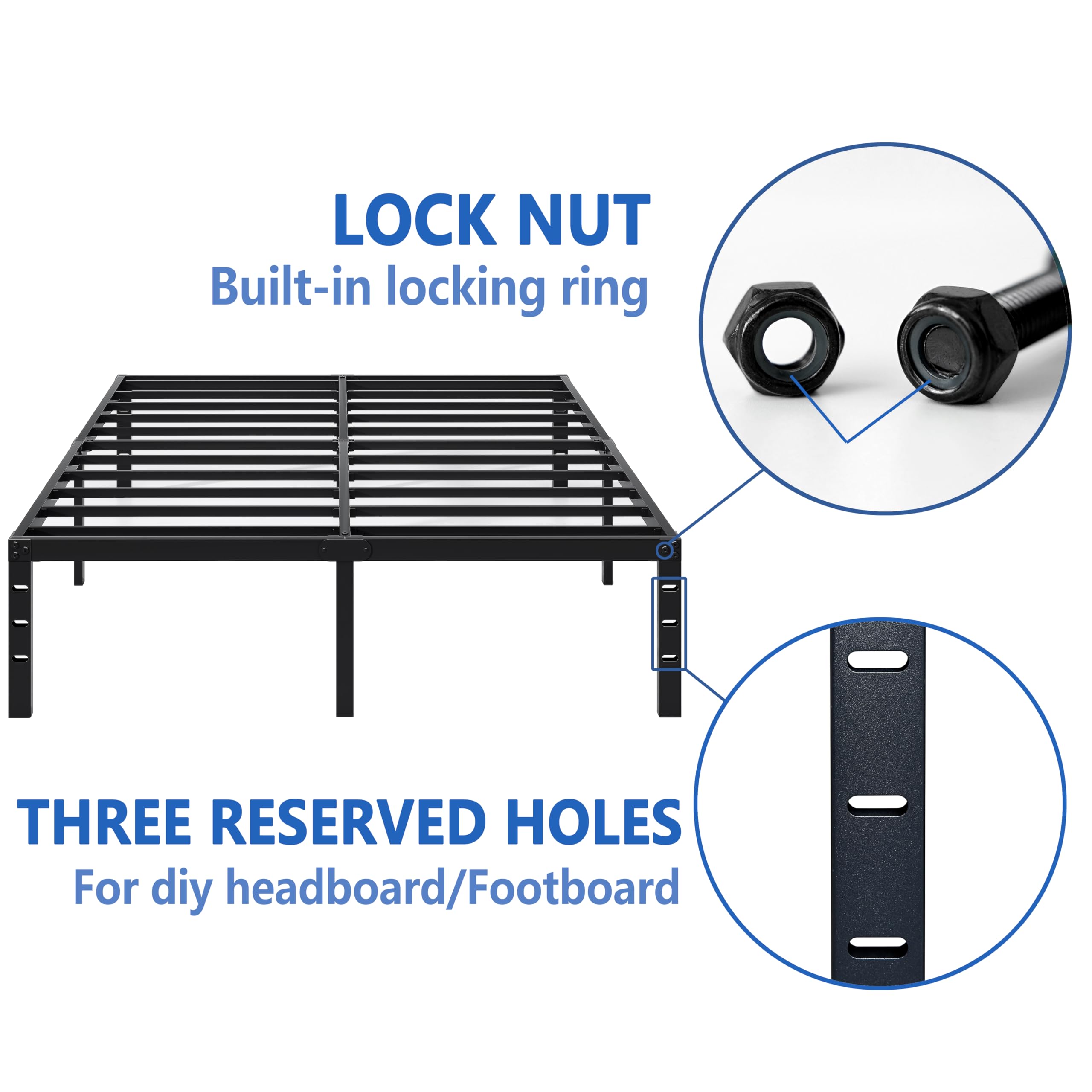 NEW JETO Metal Bed Frame,Queen Size Bed Frame with Storage Space,Heavy Duty Sturdy Mattress Foundation,Easy Assembly,No Box Spring Needed, Black,14 Inch,Queen