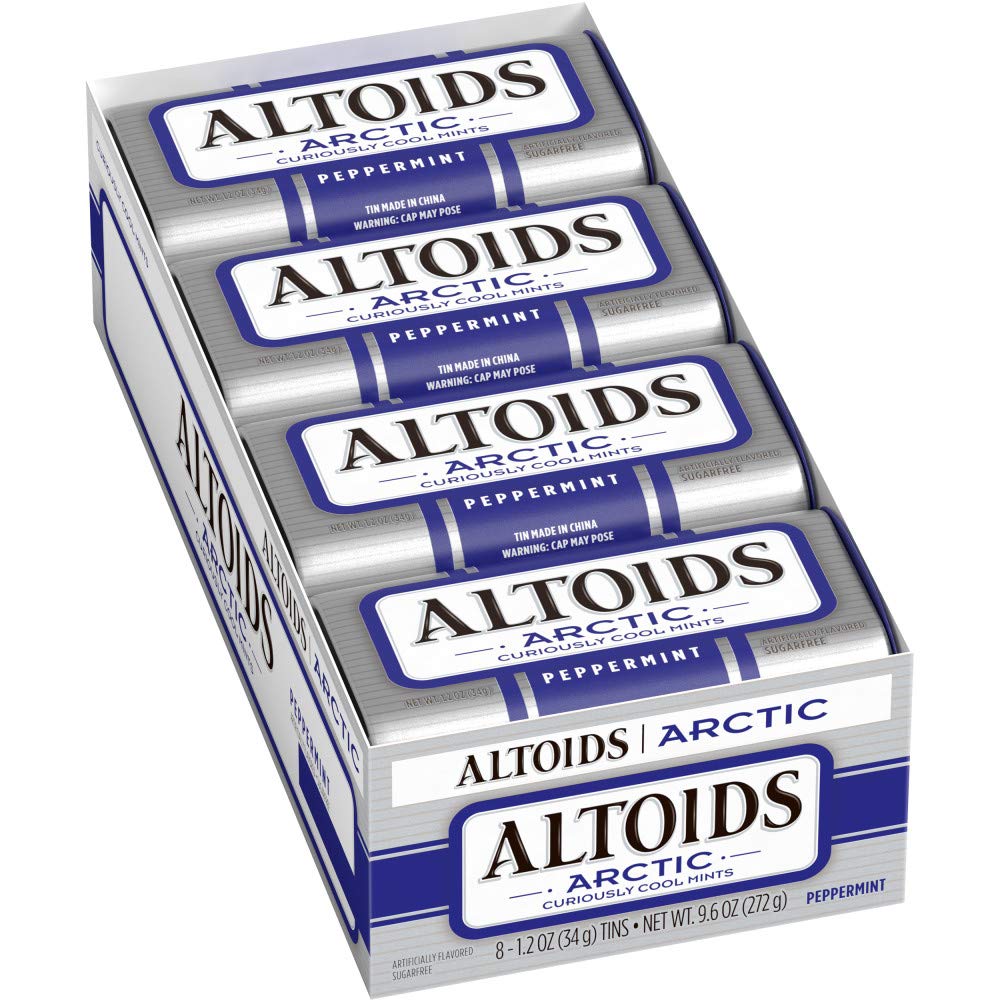 ALTOIDS Arctic Pfefferminz-Atemerfrischer – Altoids Hartbonbons Großpackung, zuckerfreie Pfefferminzbonbons 34 g Dose, 8er-Pack