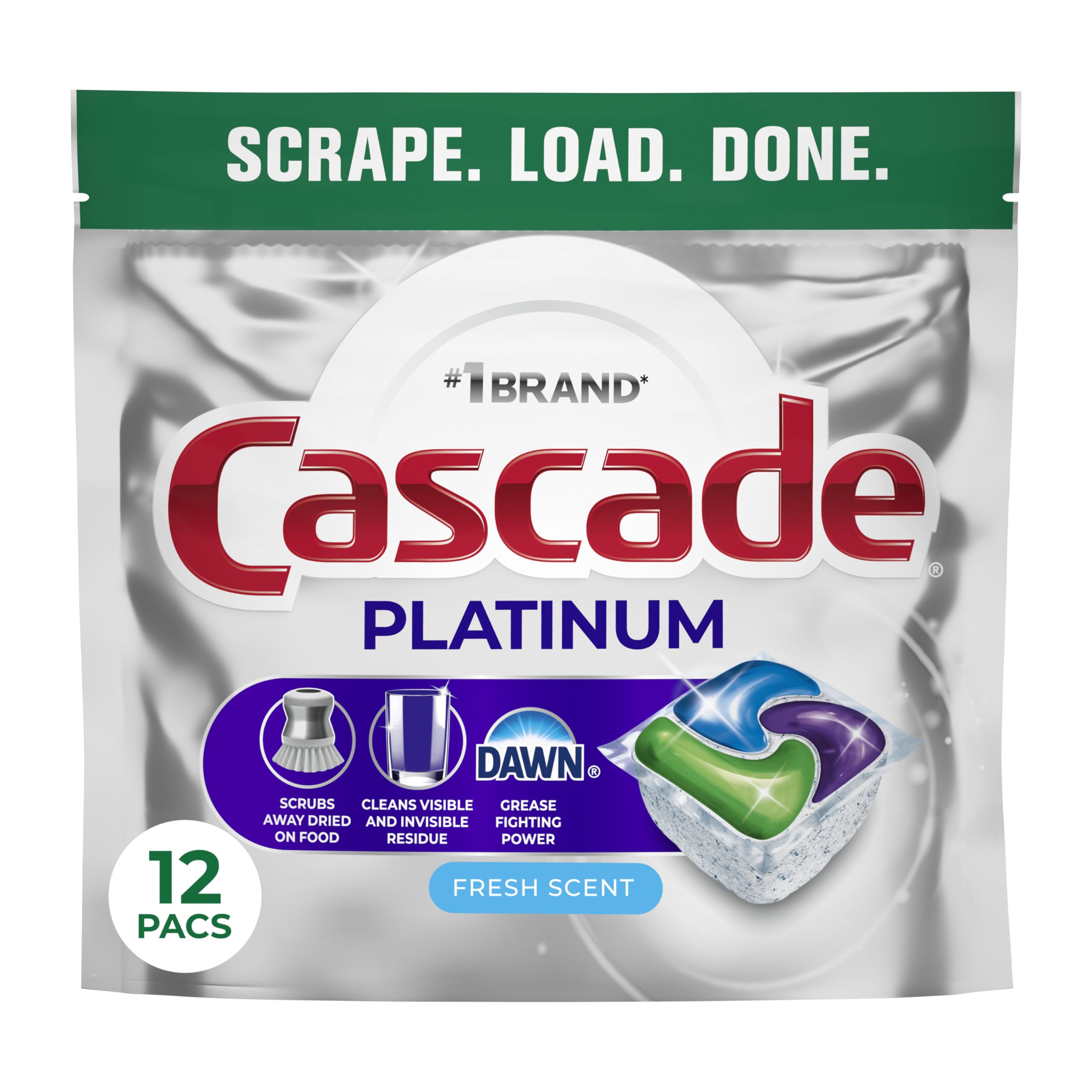 Cascade Platinum Dishwasher Pods, Dishwasher Detergent, Dish Detergent Soap, Fresh, 12 count