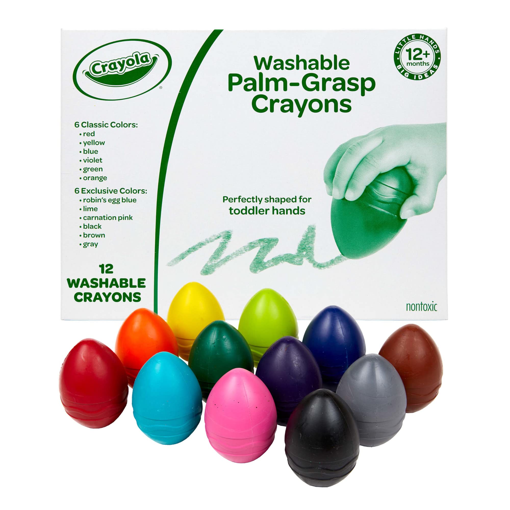 Crayola große Eier-Wachsmalstifte (12er-Pack), Jumbo-abwaschbare Wachsmalstifte für Kleinkinder, Vorschul-Kunstzubehör für Kleinkinder, unverzichtbar im Klassenzimmer, ab 1 Jahr