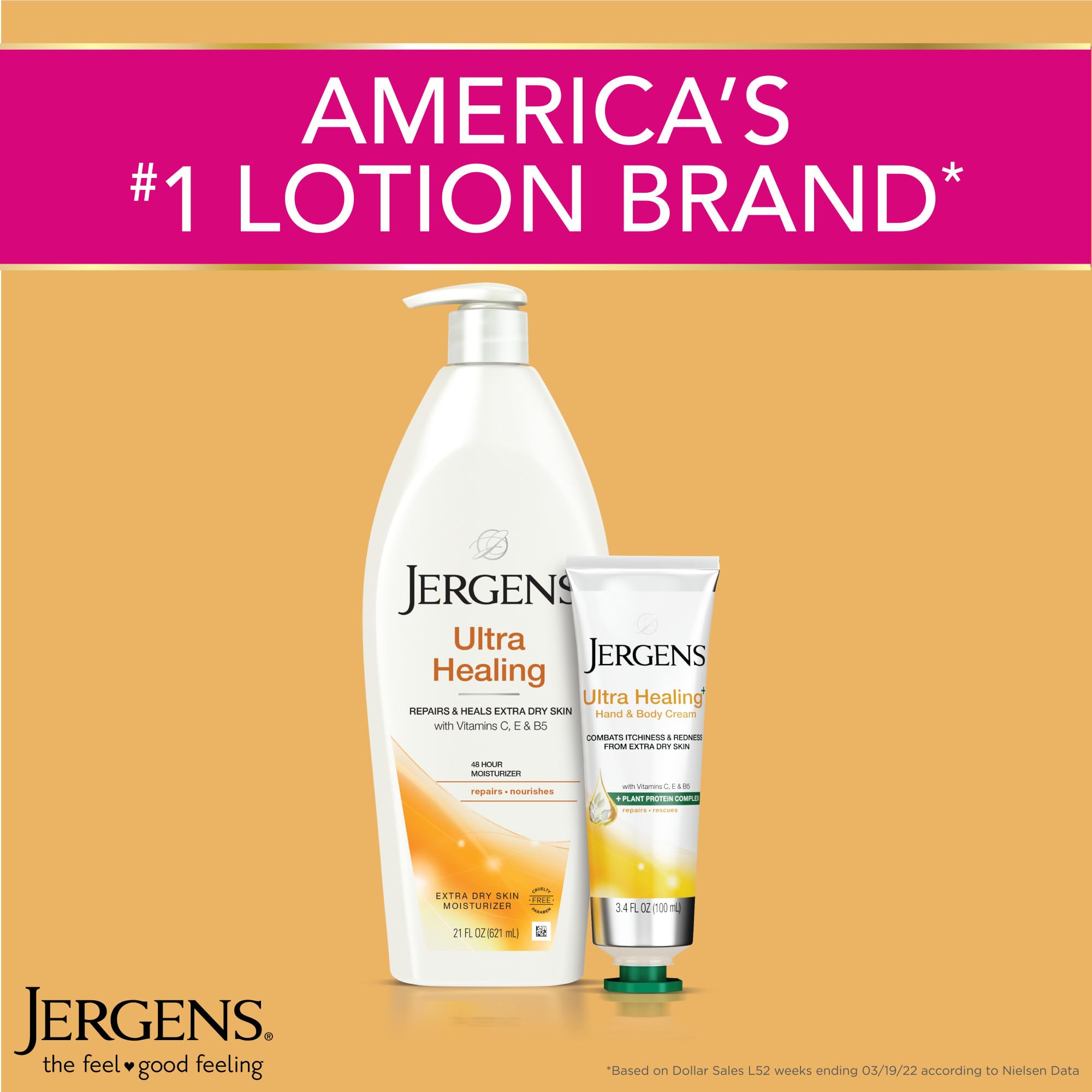 Jergens Ultra Healing Dry Skin Lotion, Hand and Body Moisturizer for Quick Absorption into Extra Dry Skin with Hydralucence Blend, Vitamins C, E and B5, White, 32oz