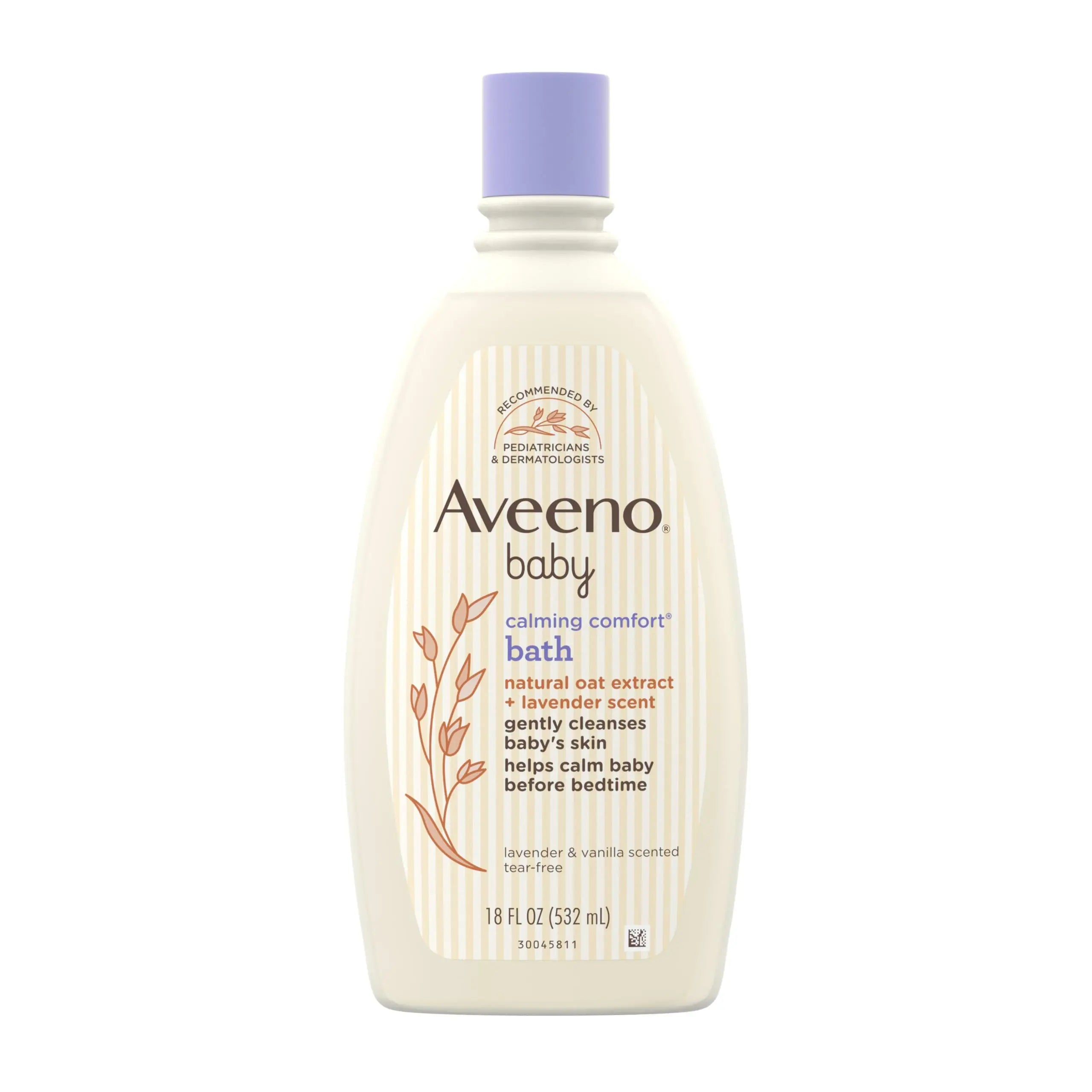 Aveeno Baby Nighttime Calming Comfort Bath, Body & Hair Wash with Relaxing Lavender & Vanilla Scents & Natural Oat Extract, Tear-Free Formula, Paraben-, Phthalate- & Soap-Free, 18 Fl. Oz
