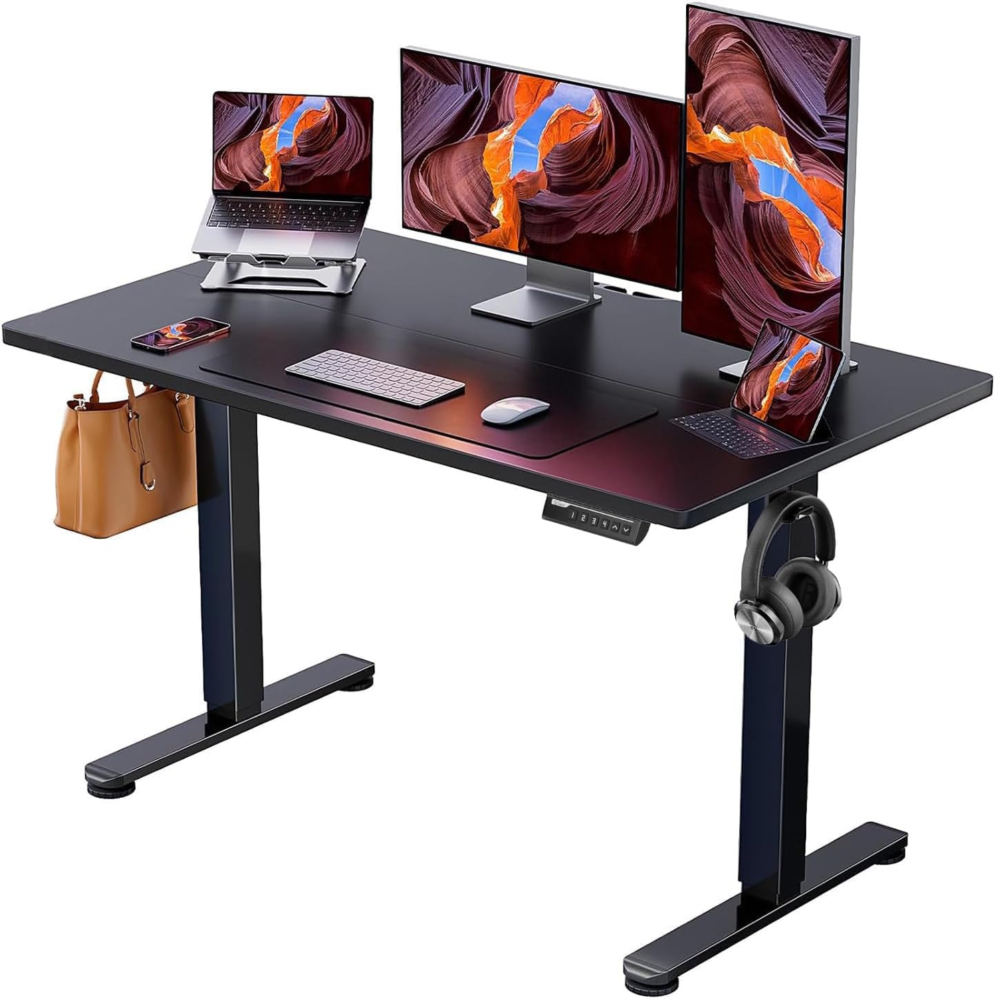 ErGear Höhenverstellbarer elektrischer Stehschreibtisch, 120 x 60 cm Sitz-Steh-Schreibtisch, Memory Computer Home Office Schreibtisch mit zweiteiliger Tischplatte (Schwarz)