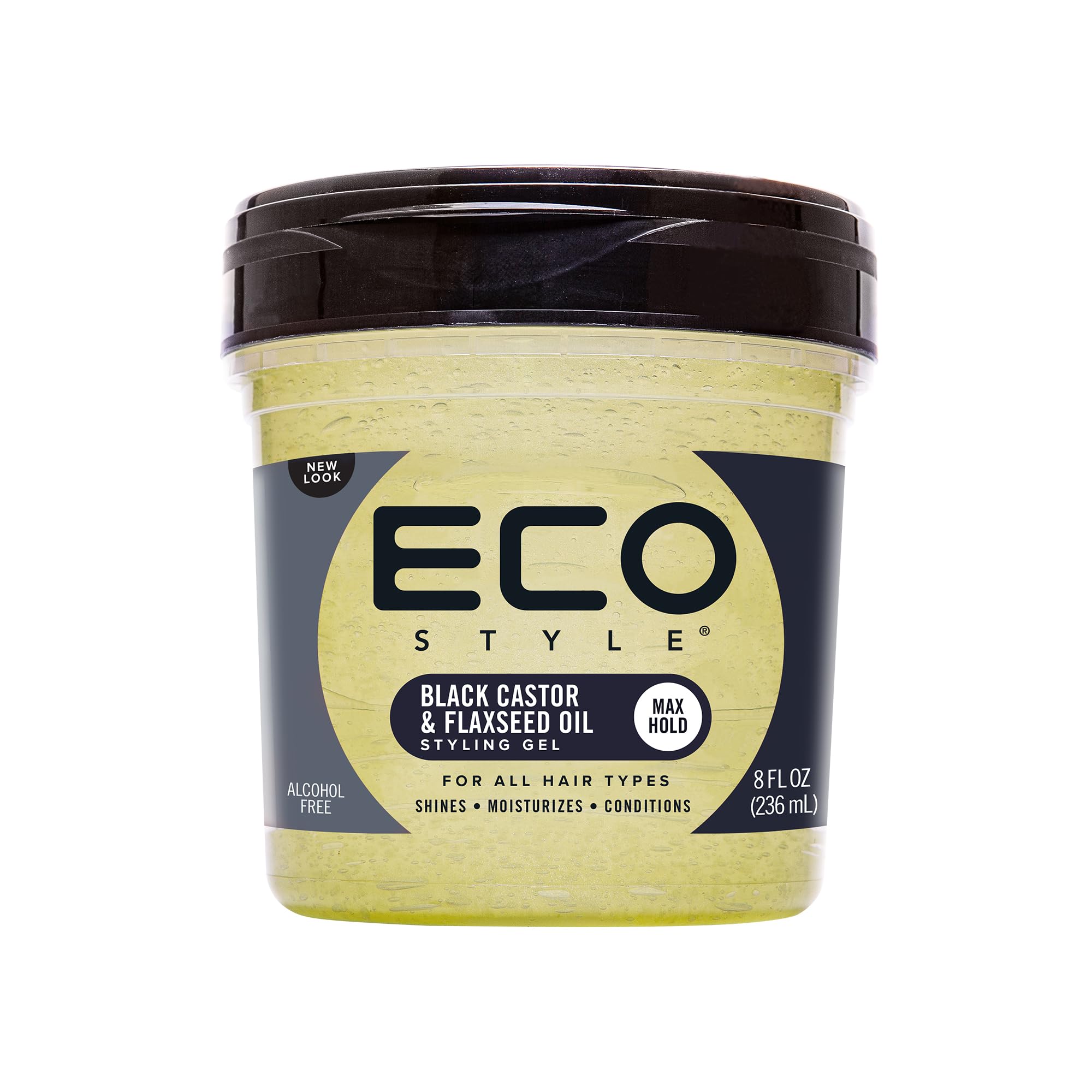 Eco Style Black Castor and Flaxseed Oil Styling Gel – Hilft, geschädigtes Haar zu nähren und zu reparieren – Fördert eine gesunde Kopfhaut – Bietet überragenden und schwerelosen Halt – Verleiht lang anhaltenden Glanz – 8 oz