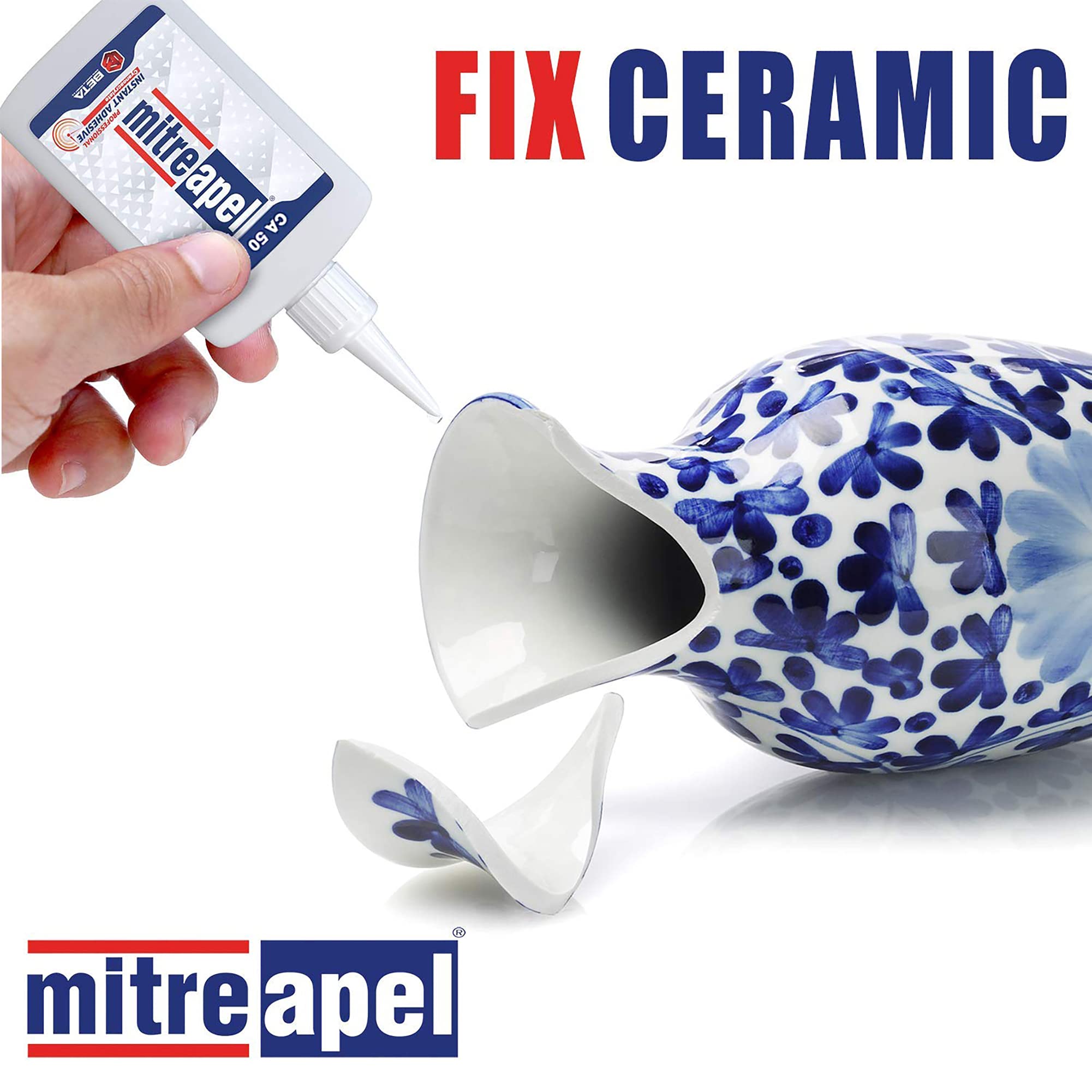 MITREAPEL Ca Glue with Activator (2 x 1.7 oz - 2 x 6.7 fl oz), Cyanoacrylate Super Glue for Plastic, Glass, Leather, Ceramic, Woodworking, DIY, 3D Printing - Instant Bond - 2 Pack