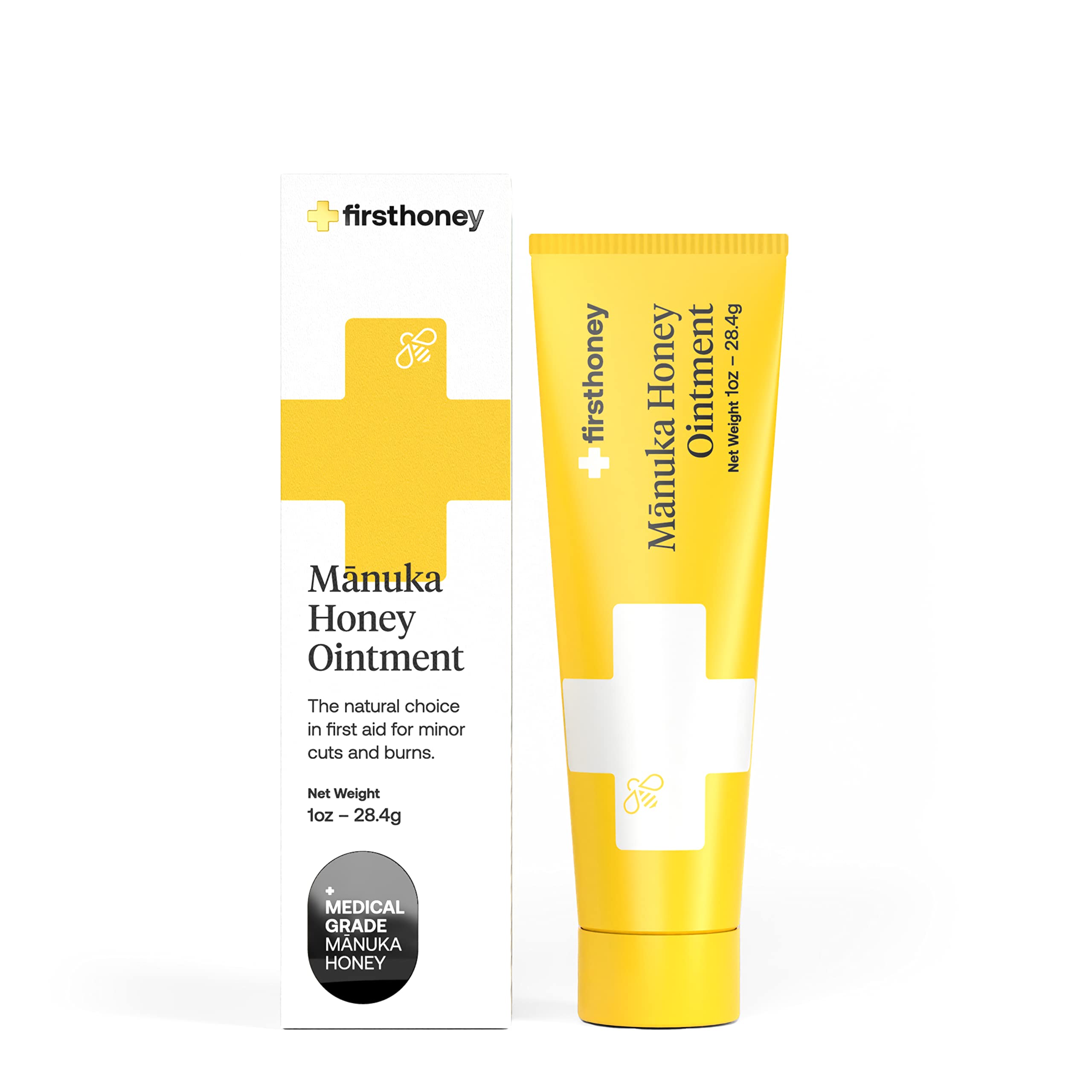 First Honey Wundheilungssalbe [ 28,4 g ] | 100 % aktiver Leptospermum | Schnelle Linderung & Hautregeneration | Manuka-Honig aus Neuseeland | Antibiotikafreie Brandwundenpflege, Narben-Gel, Verbandmittel