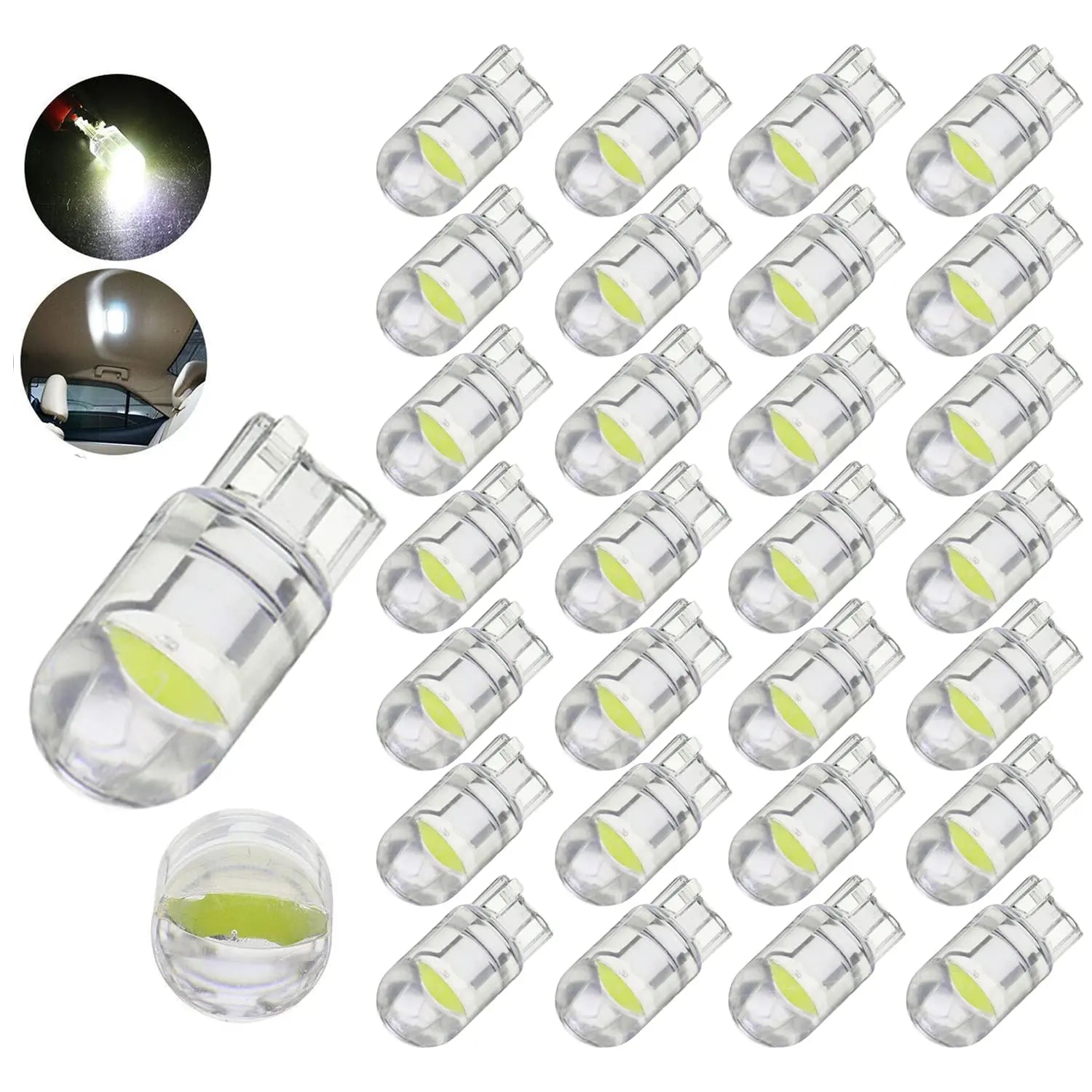LETINGFAR 194 LED Light Bulb White 6000K Pack of 30, 168 2825 W5W T10 Wedge COB Bulbs Error Free for Car Dome Map Door Courtesy License Plate