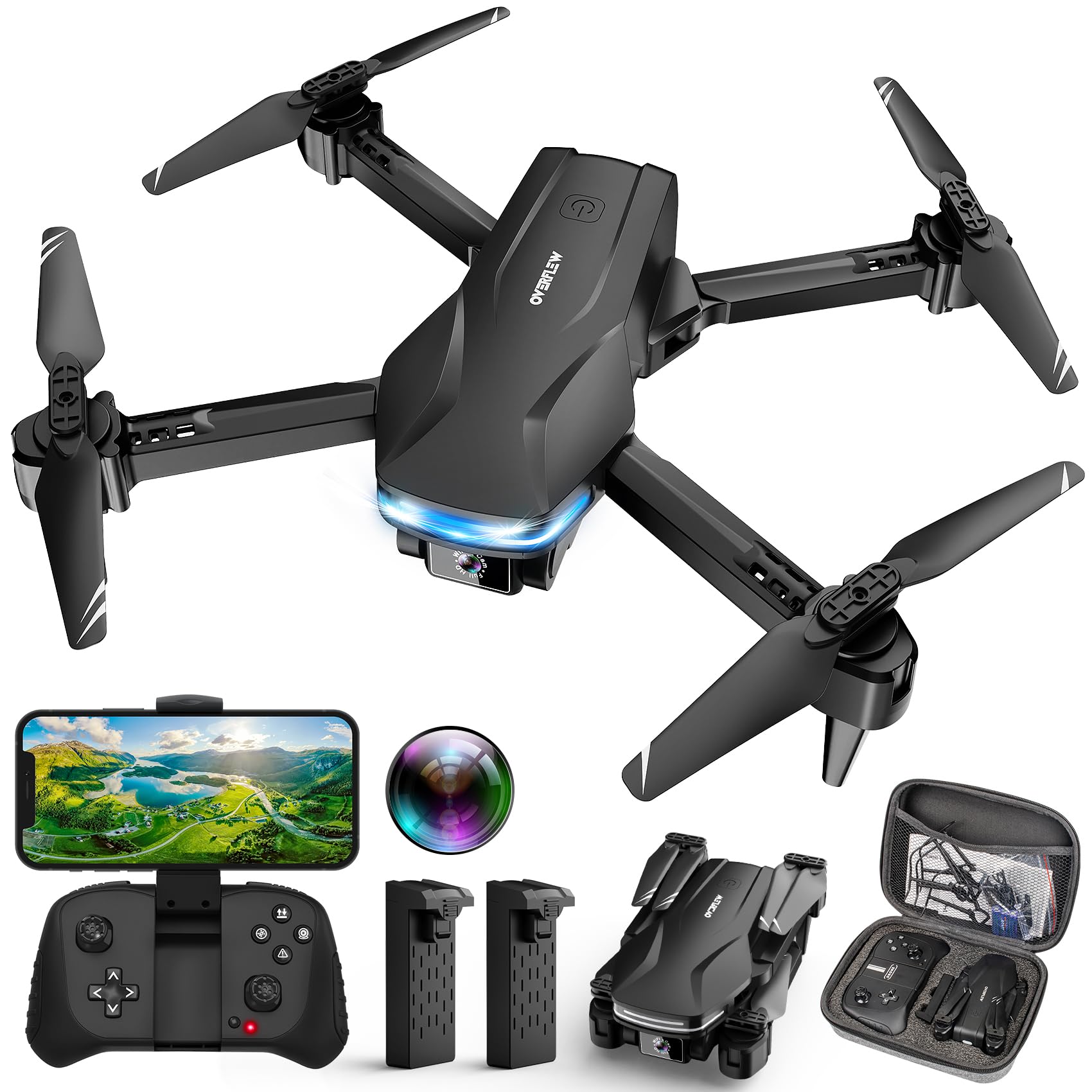 Drohne mit Kamera 1080P HD FPV Faltbare Drohne für Anfänger und Kinder, Quadrocopter mit Sprach- und Gestensteuerung mit Tragetasche, Ein-Tasten-Start/Landung, Optische Fluss Positionierung, 360-Grad-Flip, Wegpunktflug