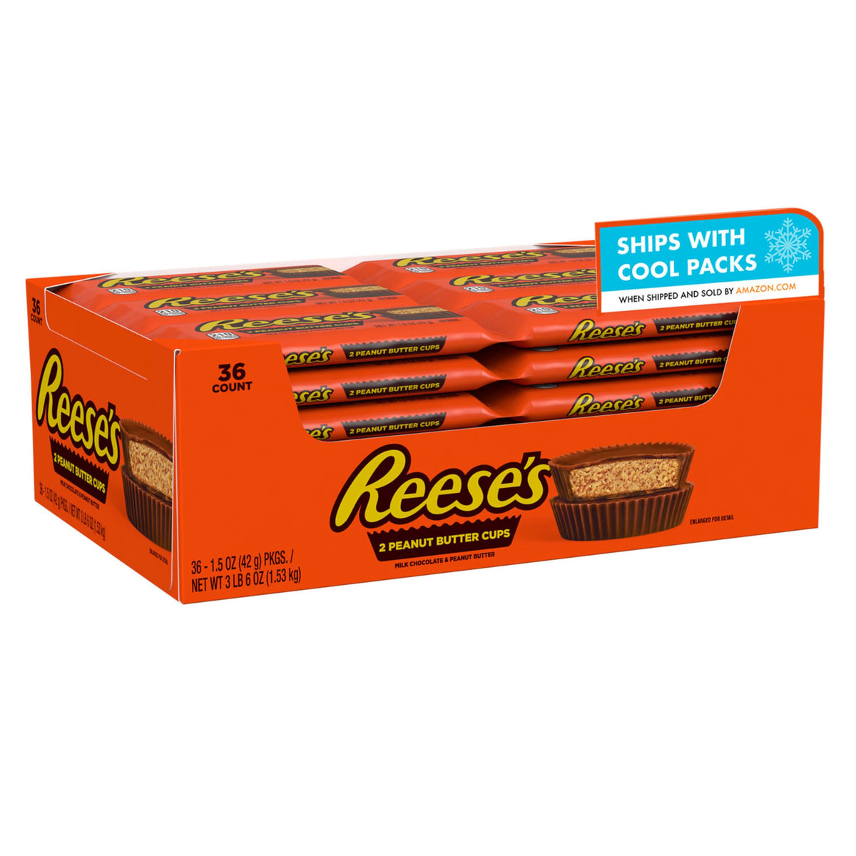 REESE'S Erdnussbutter-Cups mit Milchschokolade, Süßigkeiten-Packungen, Halloween-Süßigkeiten, 42 g (36 Stück)