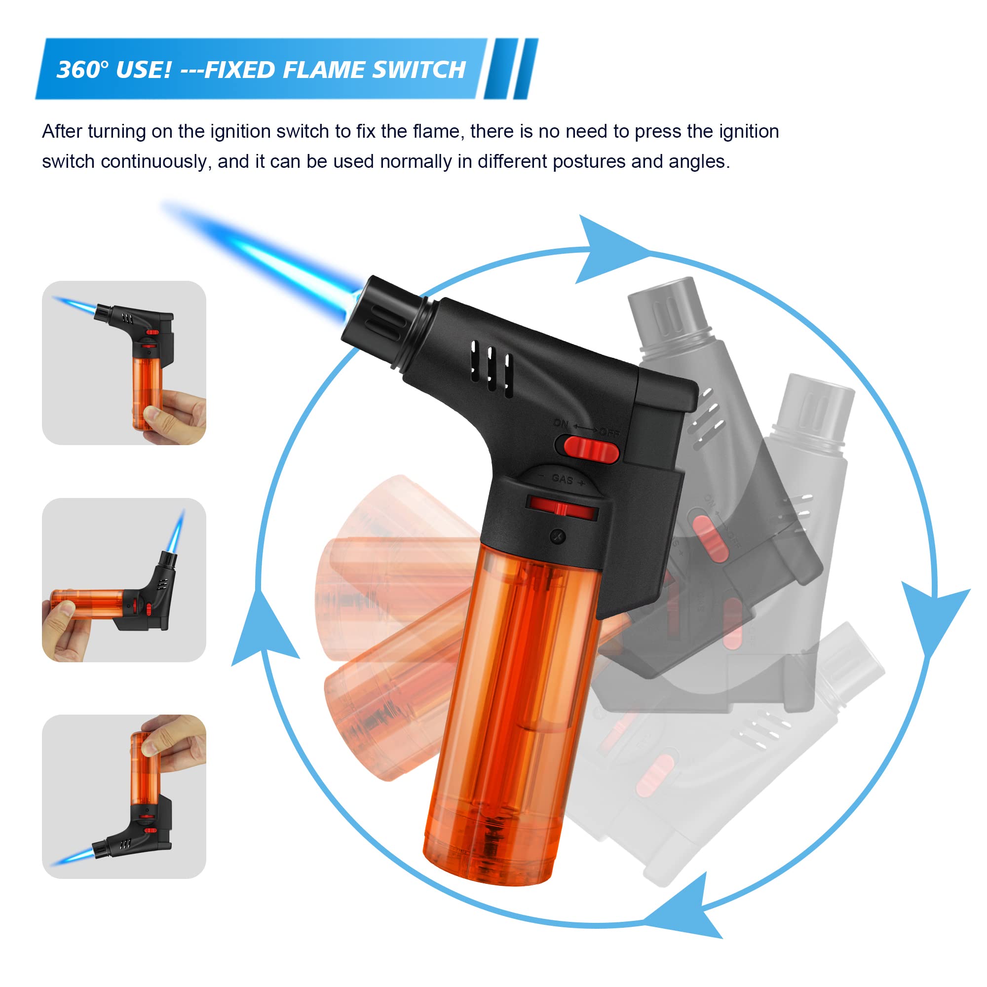 Samniu 4 Pack of Torch Lighter, Jet Flame, Butane gas, Mini Refillable Windproof Lighters, for candle, fireplace, grill (Gas not Included)
