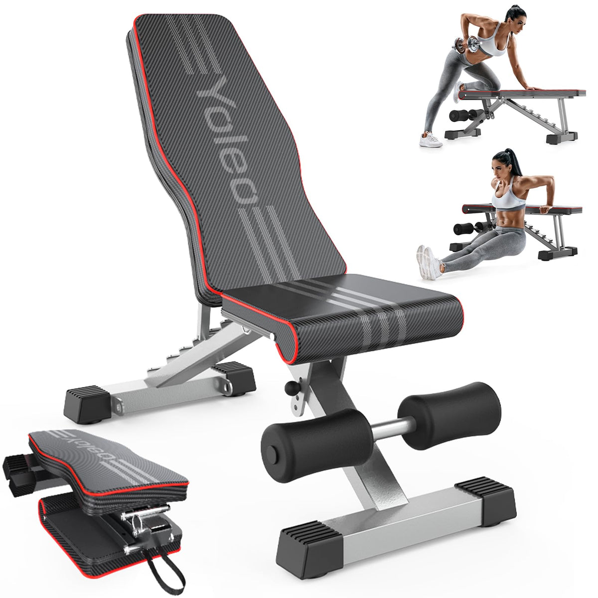 Yoleo Adjustable Weight Bench for Full Body Workout; Foldable Bench Press Bench of Home Gym Strength Training; Incline Decline Flat Utility Workout Bench with Quick Folding& Fast Adjustment (Black)