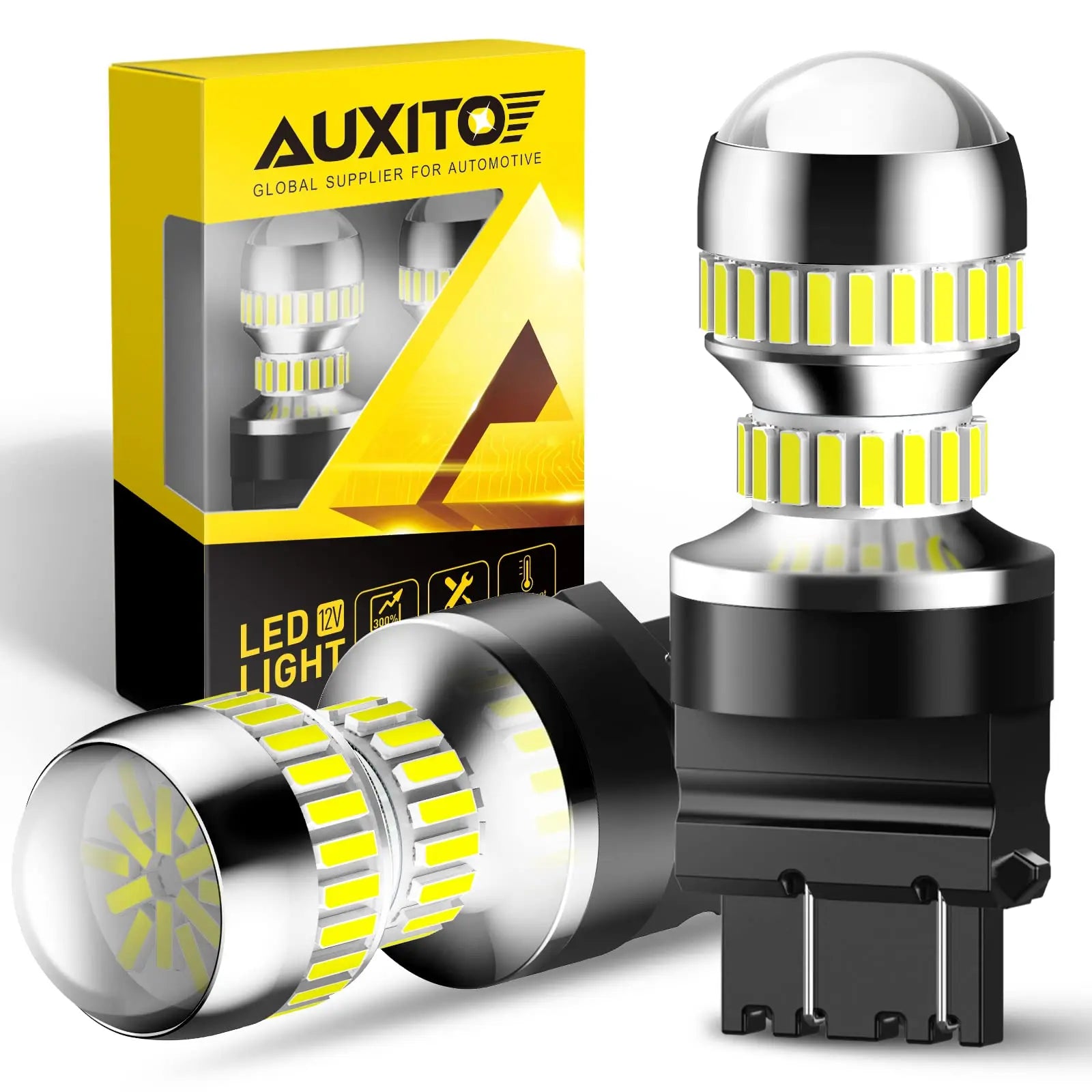 AUXITO 3157 LED Bulb White, Super Bright 3156 3056 3057 4157 3047 4057 3457 4114 LED Bulb for Backup Reverse Tail Brake DRL Signal Parking Lights, Pack of 2