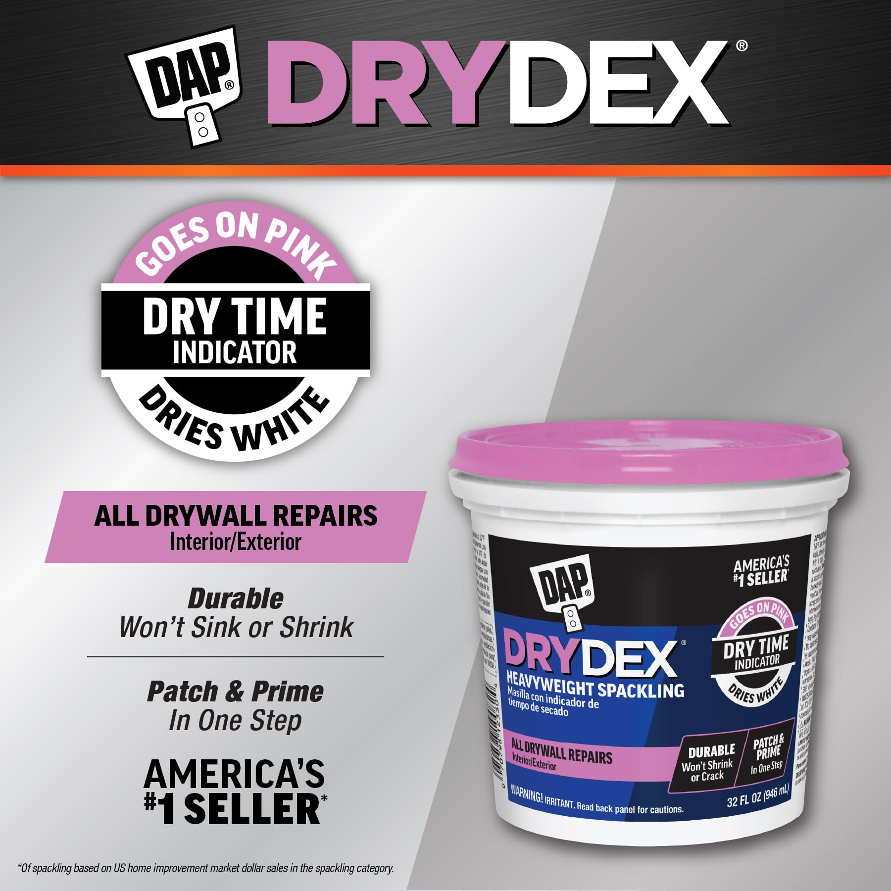 1 qt Dap 12330 DryDex Interior/Exterior Spackling, White