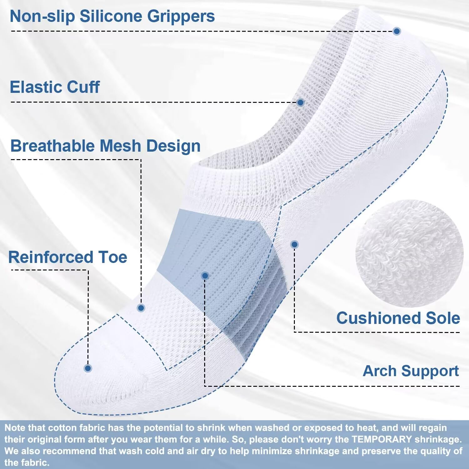 Toes Home No Show Socks Womens Cushioned Low Cut Athletic Hidden Liner Socks for Sneakers Footies Ankle Sports Invisible Running Socks 6 Pairs Size 6-9