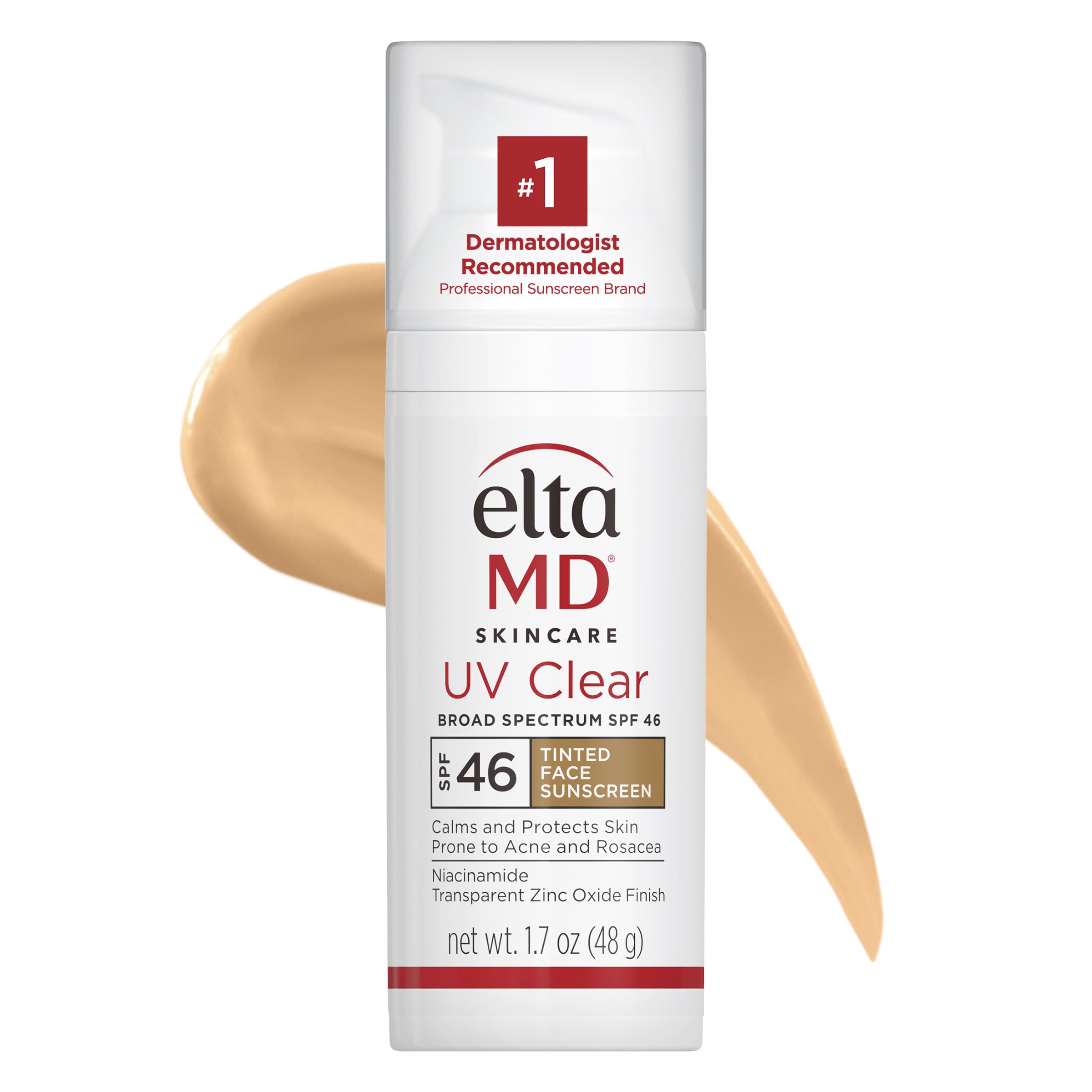 EltaMD UV Clear Getönte Gesichts-Sonnencreme, LSF 46 mit Zinkoxid, Ölfrei, von Dermatologen empfohlen, für zu Akne neigende empfindliche Haut, 48 g
