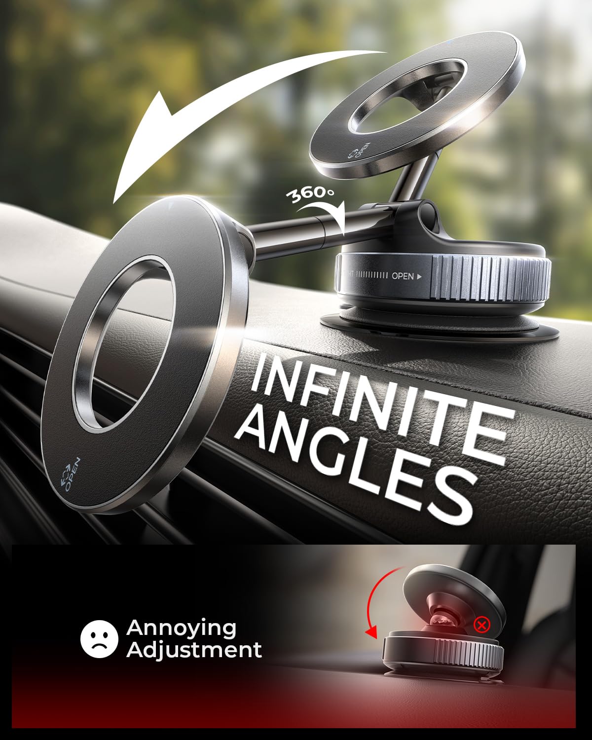 MRGLAS 2026 Upgraded Vacuum Magnetic Phone Holders for Your Car 360° Adjustable Absorption Magnetic Bracket 98LBS Magsafe Suction Cup Phone Mount for iPhone 17 Car Truck Accessories for Men Women