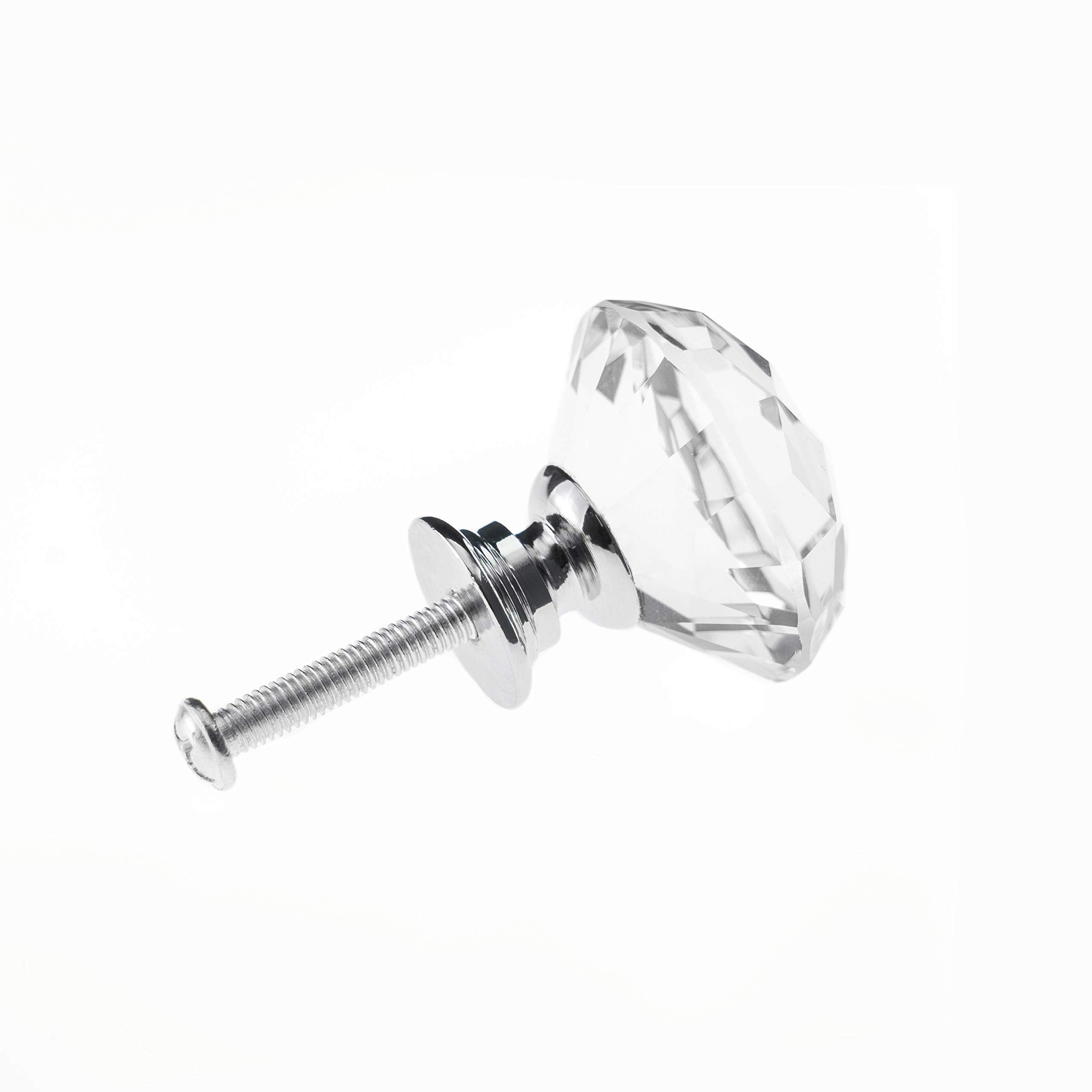 YourGift 12 Pack Drawer Knobs Diamond Shaped Crystal Glass 30mm Cabinet Knobs Pull Handles (Silver)