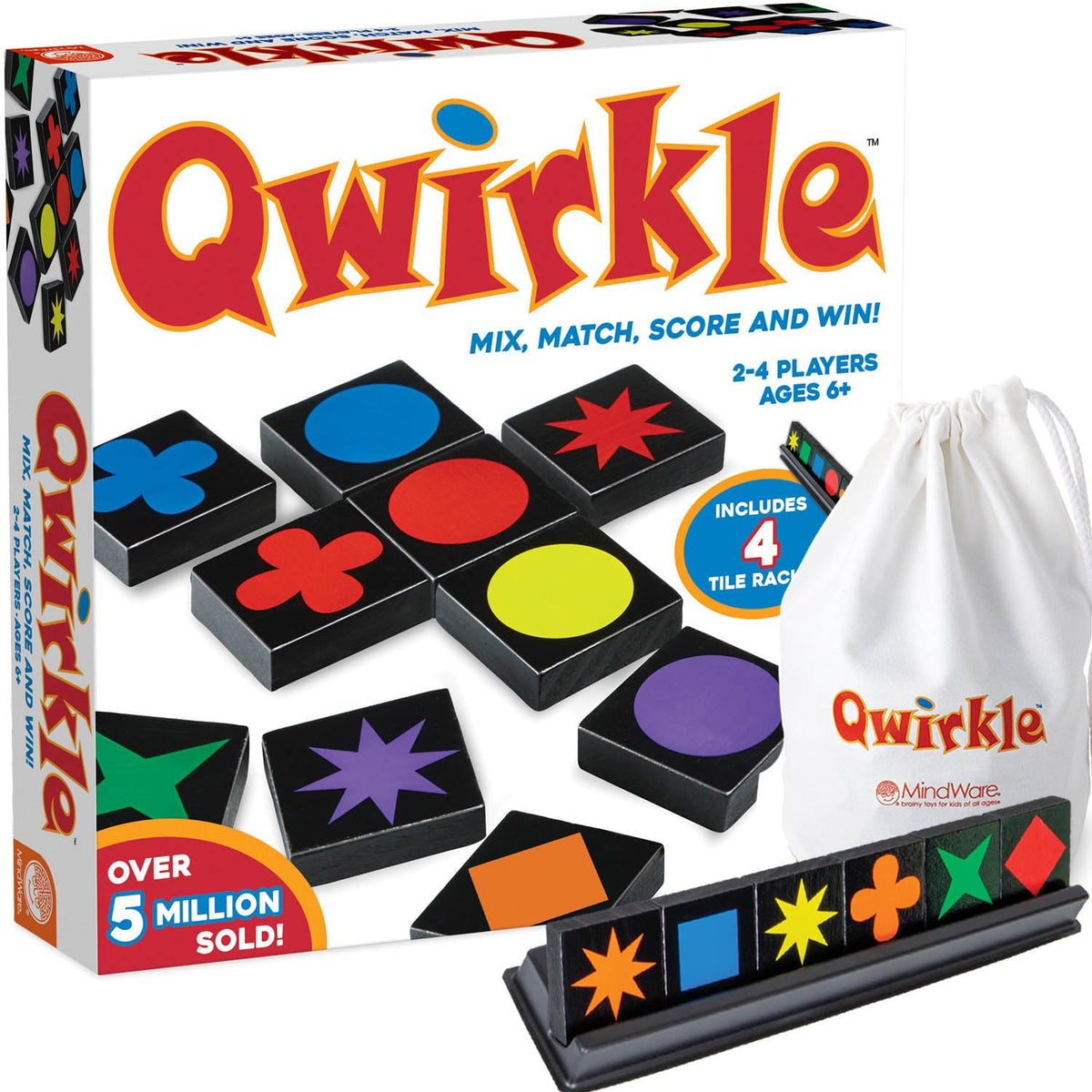 Qwirkle Brettspiel – Strategiespiel für 2-4 Spieler ab 6 Jahren – Deluxe mit Ablagen