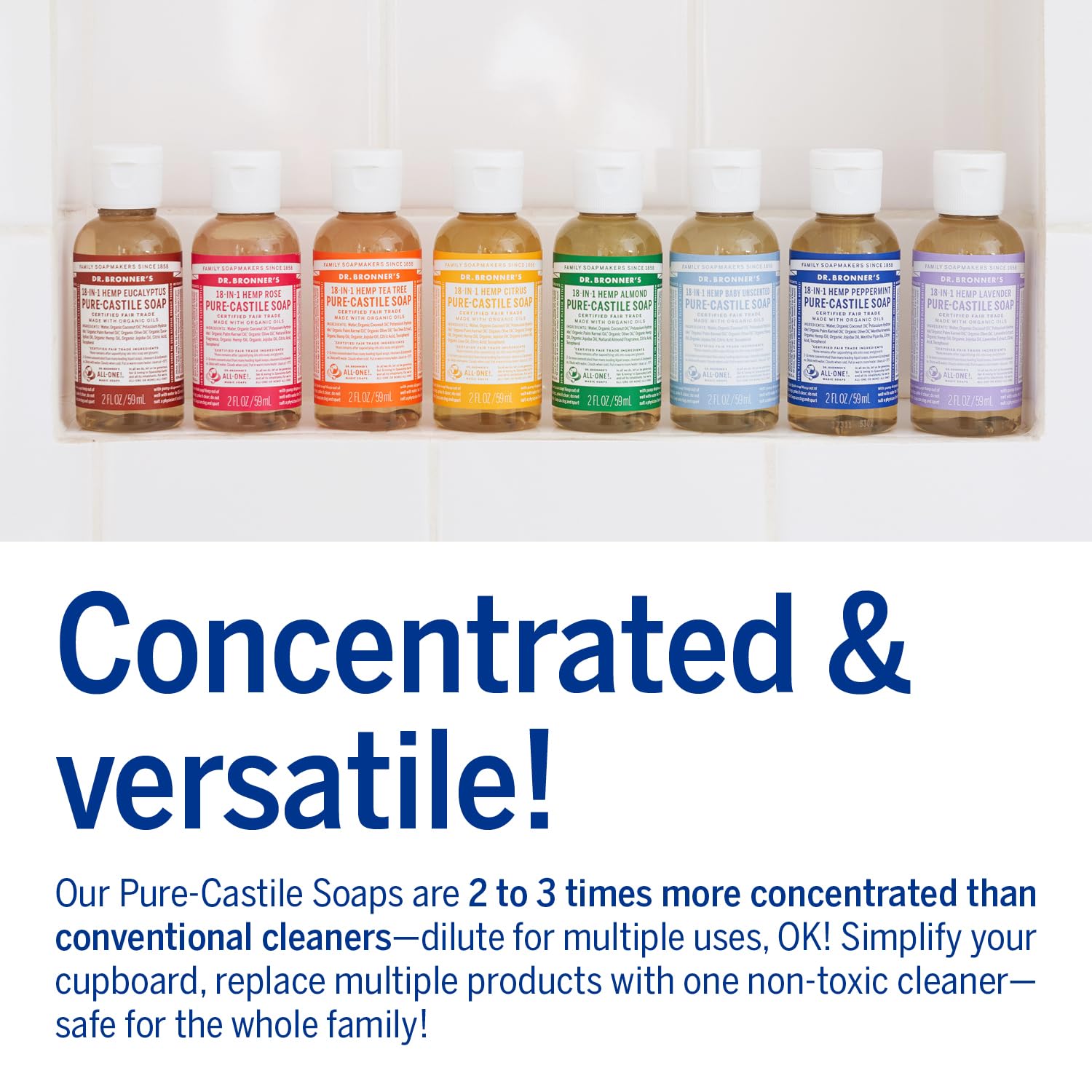 Dr. Bronner's Magic Soap-Pure-Castile Liquid Soap (2 Ounce, Variety Gift Pack)- Regenerative Organic Certified Oils, 18-in-1 Uses: Body, Hair, Laundry, Pets & Dishes, Concentrated, Vegan, Non-GMO
