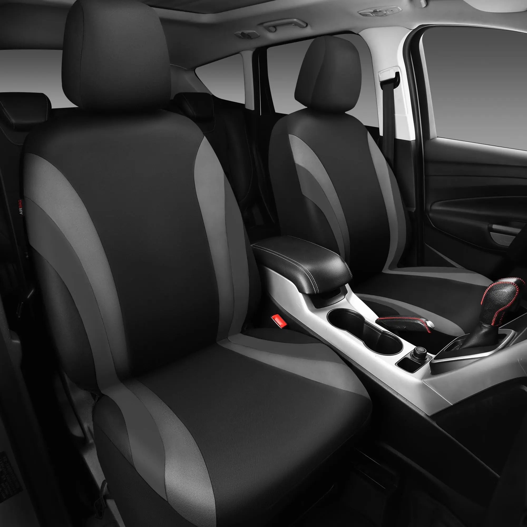 CAR PASS Line Rider Sporty Front Seat Covers,Gray Car Seat Covers Two Front Seats Only, Airbag Compatible,Universal Fit Sedans,Cars,Vans,SUV,Truck(Black and Gray)