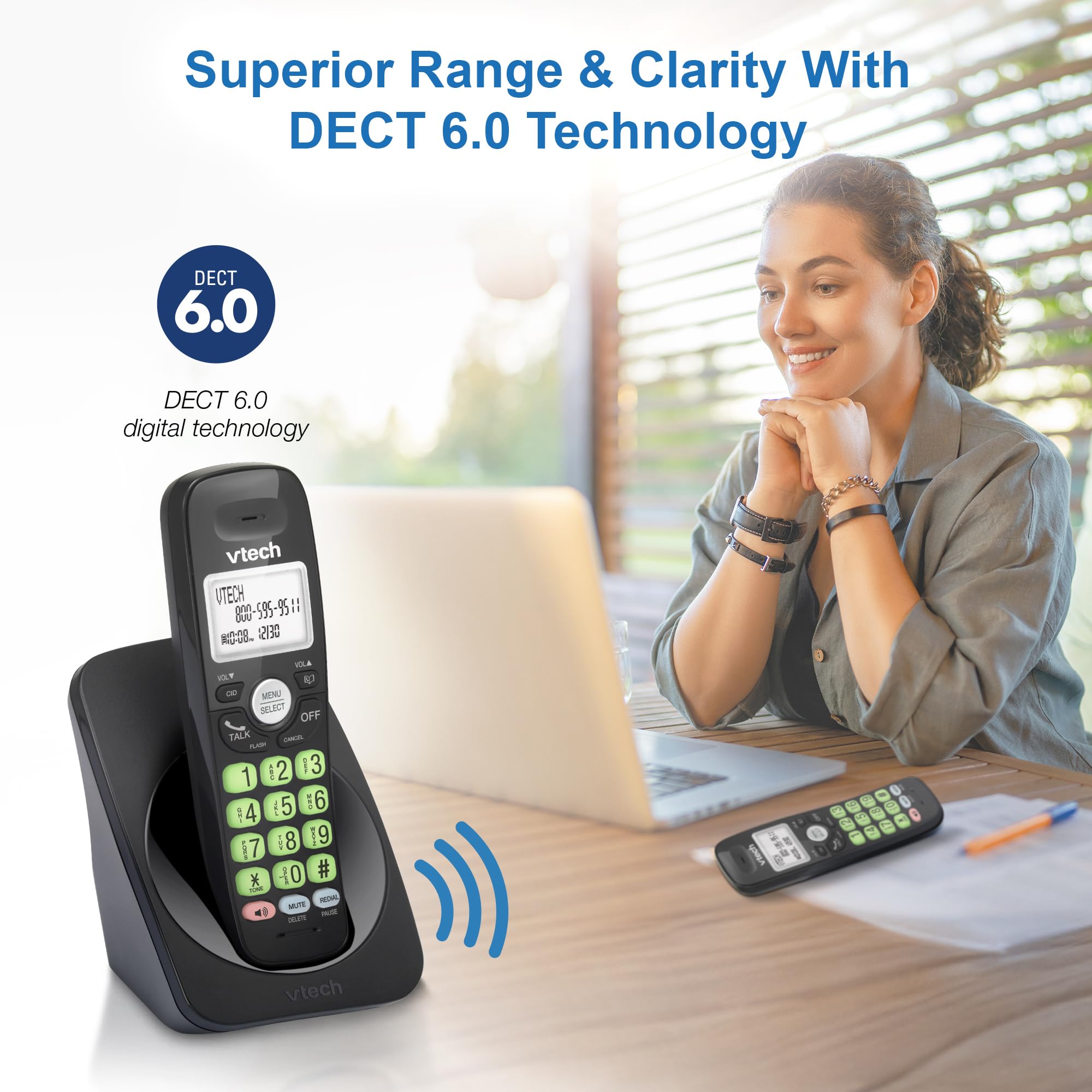 VTech Cordless Phone with DECT 6.0, Full-Duplex Speakerphone, Lighted Display, Backlit Keypad, Caller ID/Call Waiting, Volume Control, Hearing Aid Compatible, Wall Mount | VG131-11 (Black)