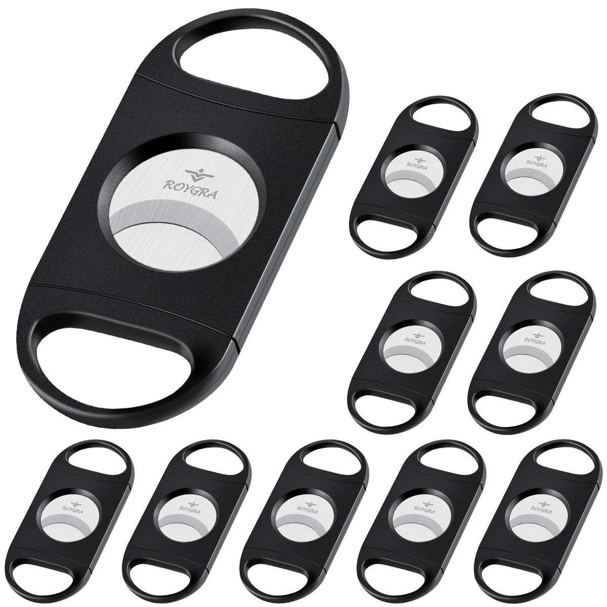 roygra Zigarrenschneider-Set (10 Stück), vergrößert, 65er Ring, passend für fast alle Zigarren, Guillotine-Doppelklinge, Zigarren-Zubehör für Herren, Kunststoff-Raucherzubehör-Werkzeug, tragbarer scharfer sauberer Schnitt - Schwarz