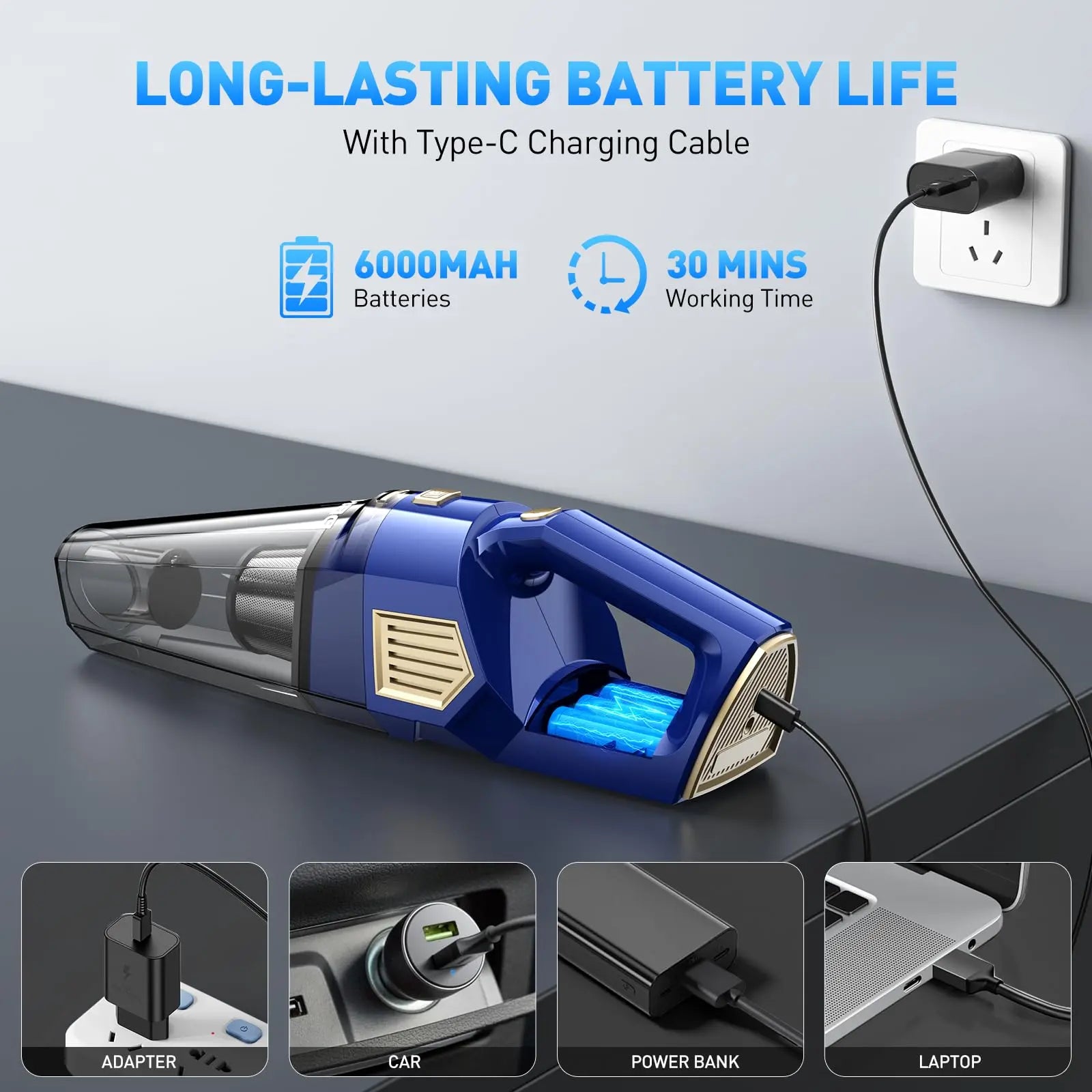 DBHAL Handheld Vacuum Cordless, 15000PA Powerful Suction Car Vacuum Cleaner Lightweight with Multi Accessories, Hand held Vacuum Cleaner Dust Busters Cordless Rechargeable for Car Home