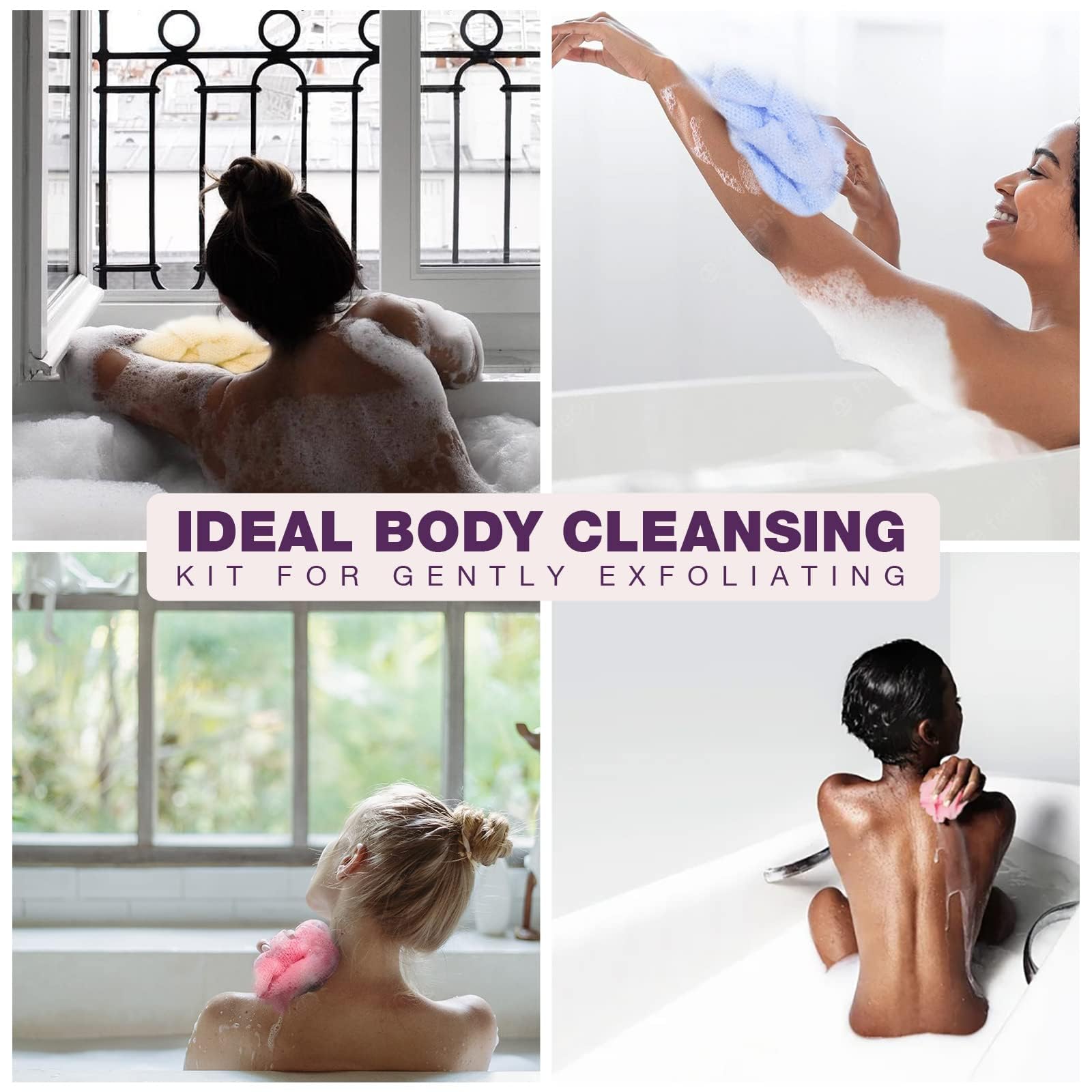 RIUOTA 3 Pieces Exfoliating Washcloth Shower Towel African Net Sponge Japanese Wash Cloth Face Exfoliating Sponge Loofah Exfoliating Body Scrubber for Body Exfoliation