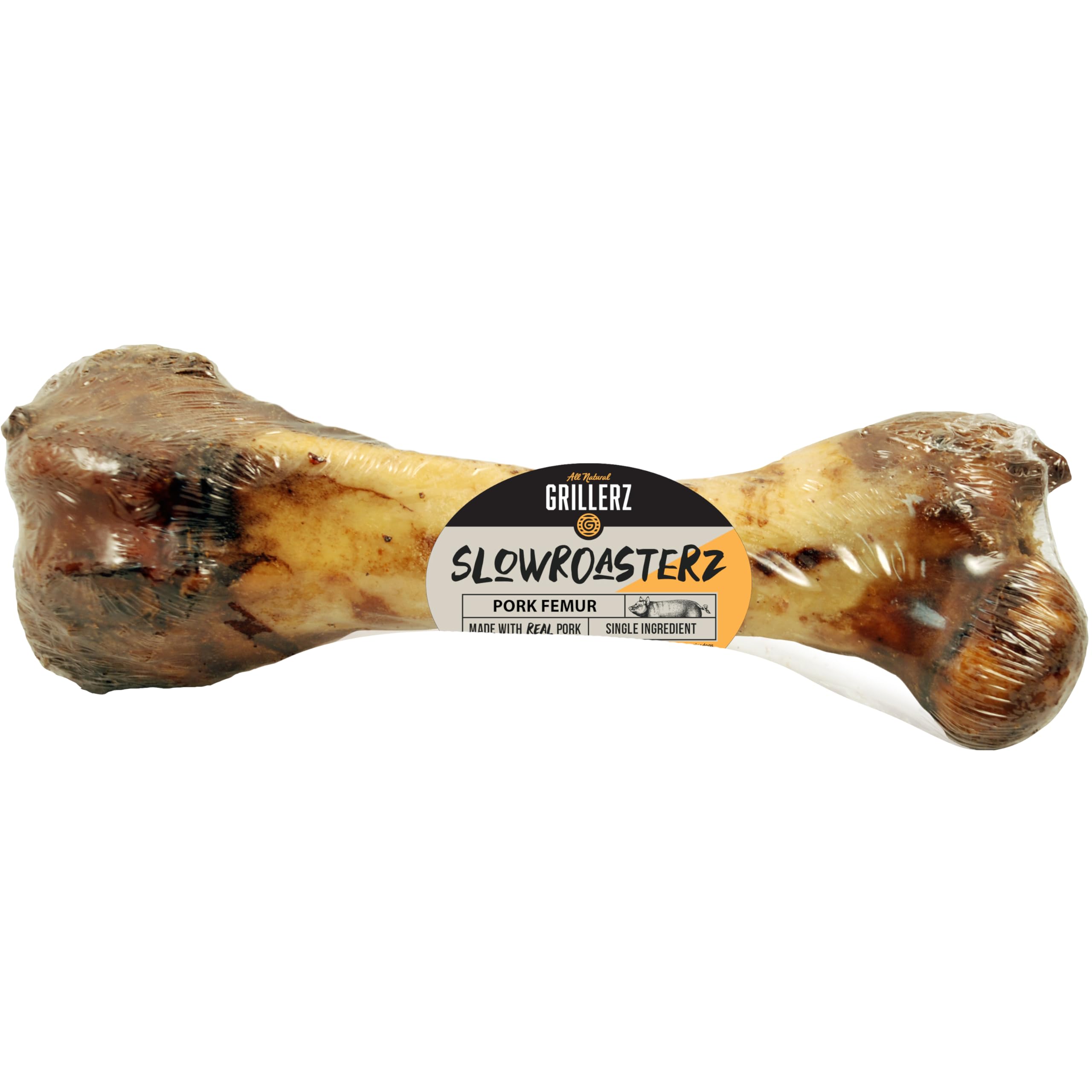 Grillerz Schweineknochen, 1 Stück, ohne Rohhaut, komplett natürlicher Leckerbissen für alle Rassen, glutenfrei, langanhaltend, leicht verdaulich, für erwachsene Lebensphasen, Kauspielzeug für Hunde für gesunde Zähne