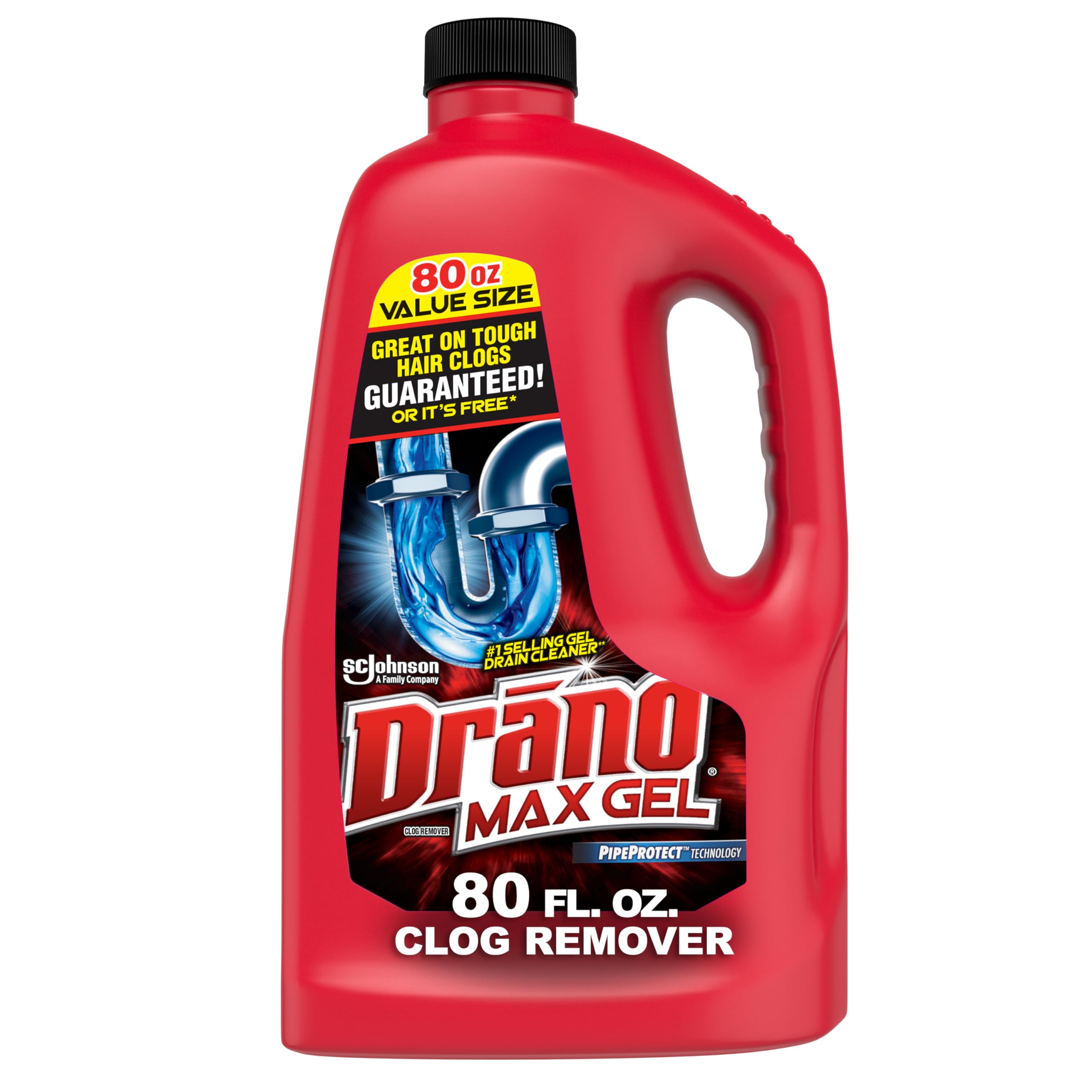 Drano Max Gel Abflussreiniger für Dusche oder Waschbecken, befreit von Verstopfungen, Haaren, Seifenresten und Blockaden, 80 Oz