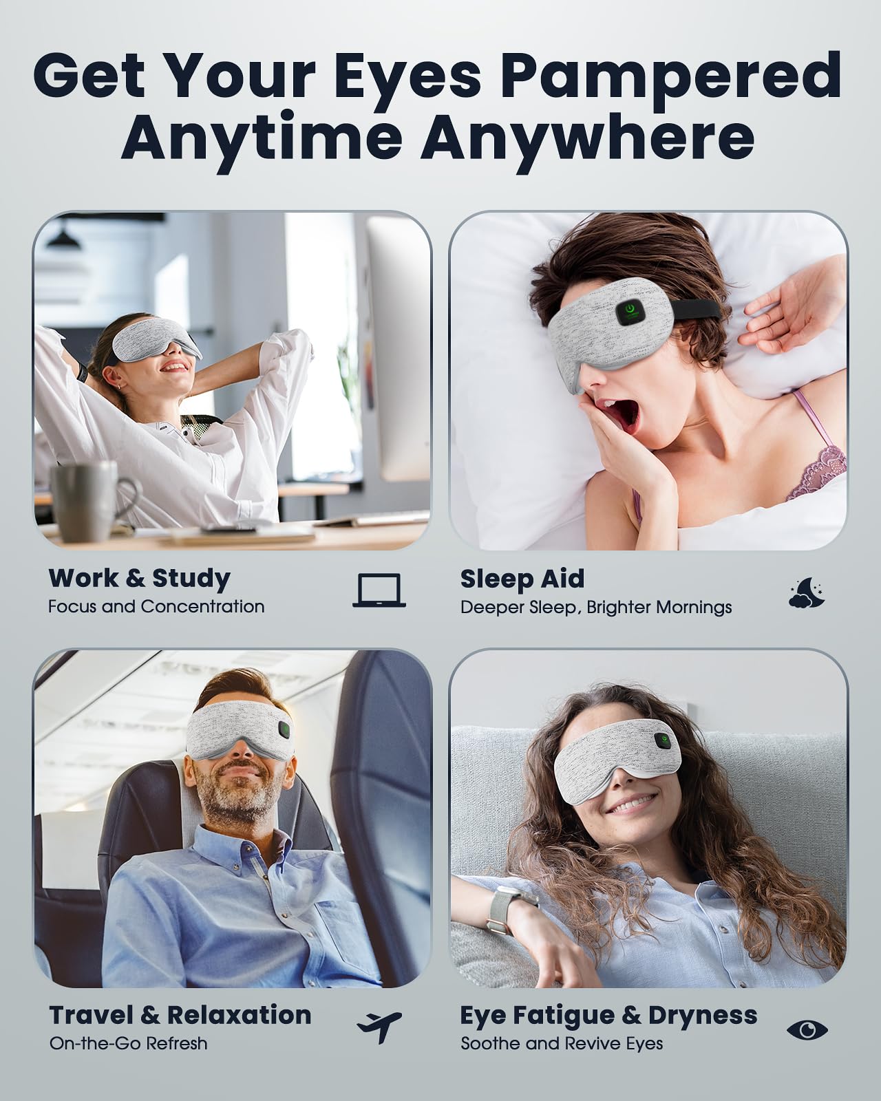 Heated Eye Mask - Cordless Eye Mask for Dry Eyes, FSA - HSA Eligible, Eye Relief, Improved Sleep, Washable Eye Heating pad for Travel and with Replaceable Shell (Gray)