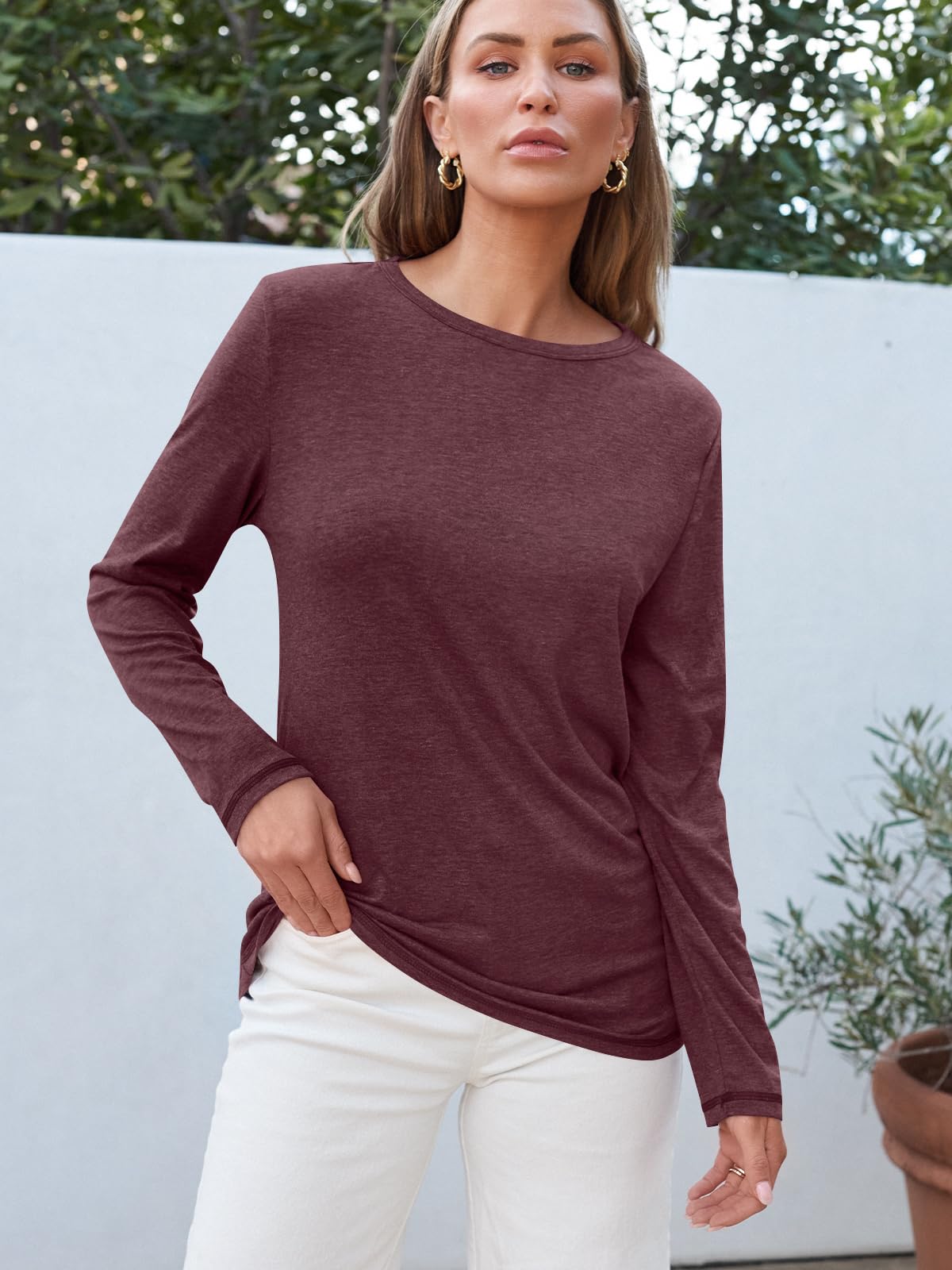 AUTOMET Long Sleeve Shirts for Women Business Casual Tops Fall Fashion Clothes Workout Plus Size Teacher School Outfits 2025 01wine Red L