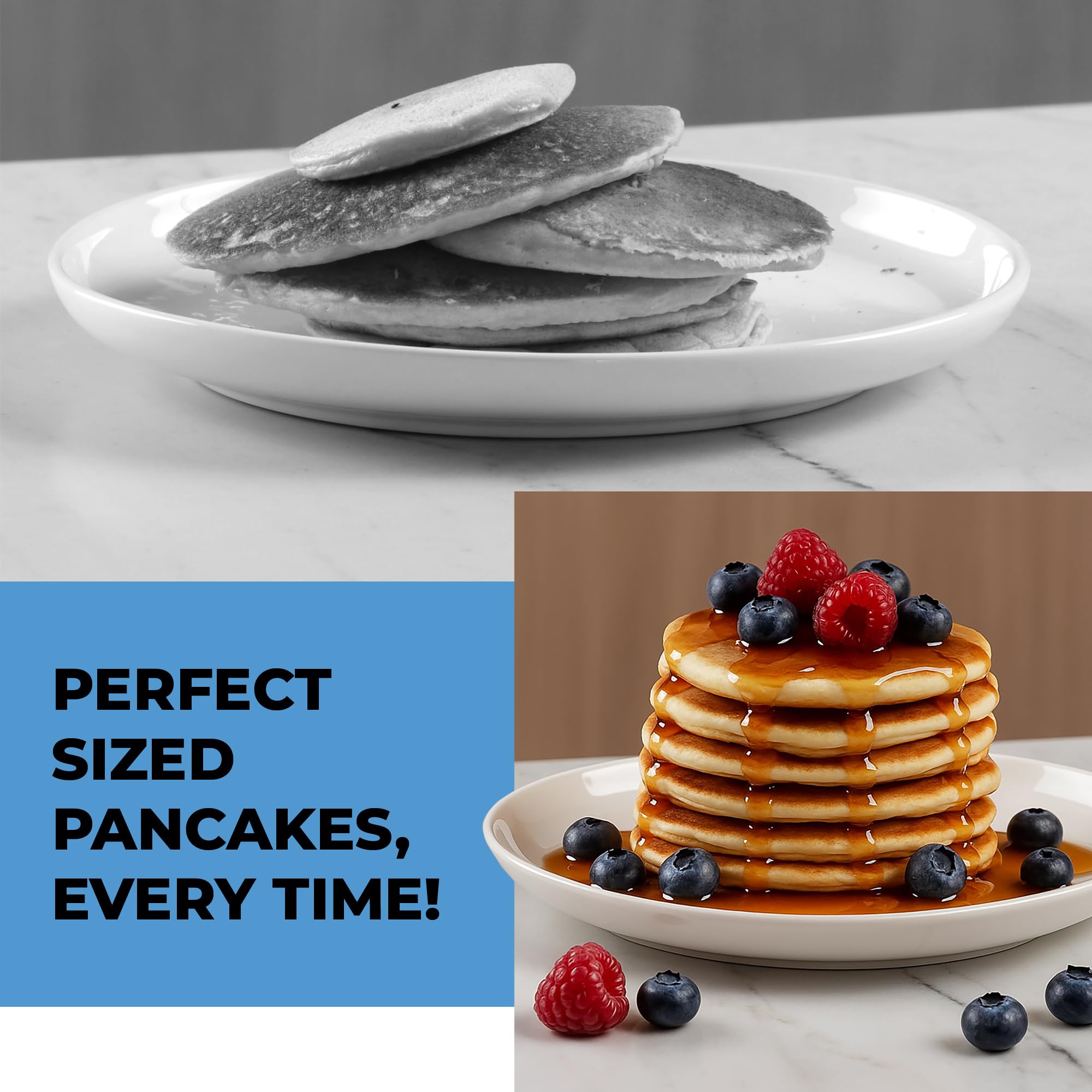 Pancake Batter Dispenser - Kitchen Must Have Tool for Perfect Pancakes, Cupcake, Waffle, Muffin Mix, Cake & Crepe - Easy Pour Baking Supplies for Griddle - Pancake Maker with Measuring Label (Purple)