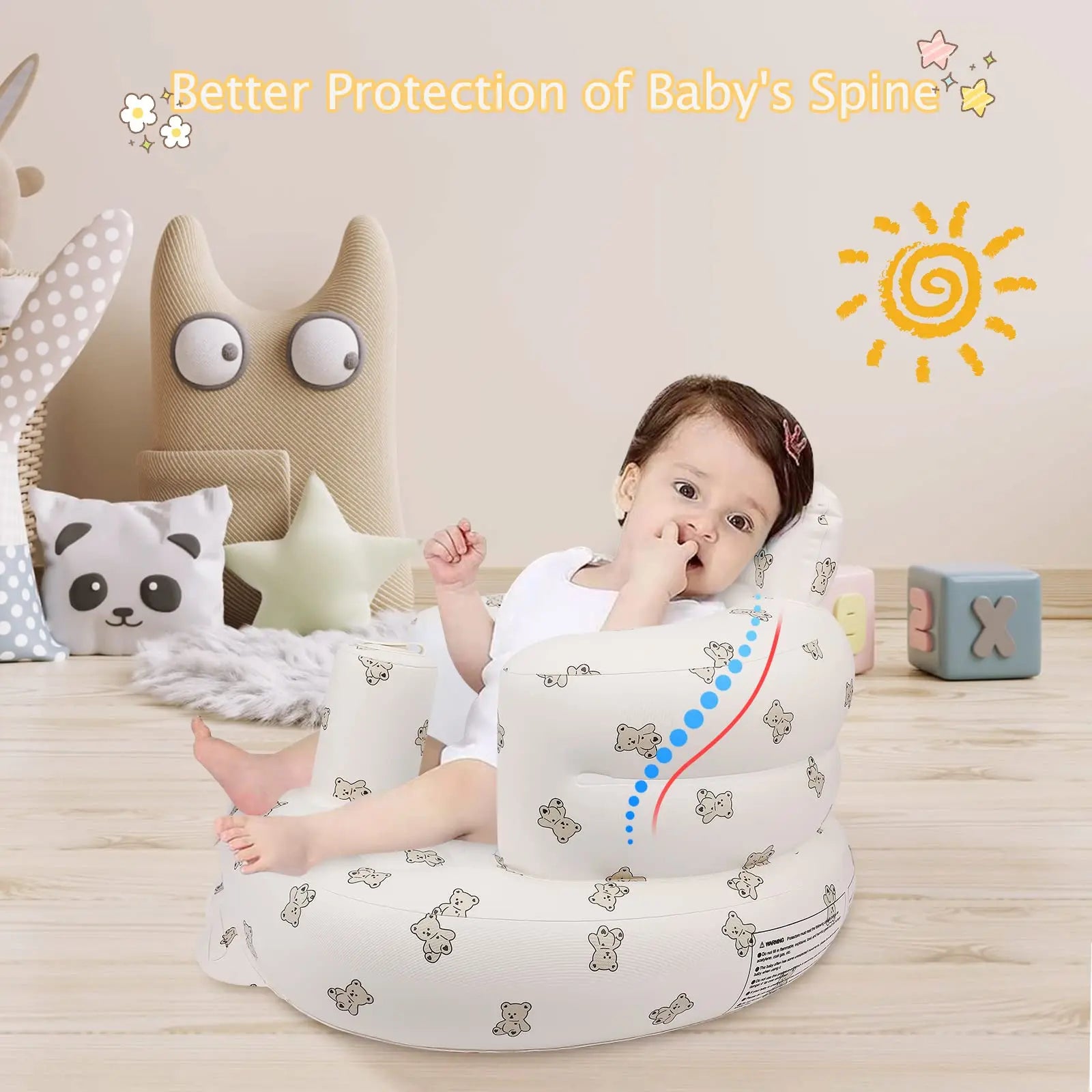 EKEPE Inflatable Baby Seat for Babies 3 Months & Up, Baby Floor Seats for Sitting Up, Baby Seats for Infants, Blow Up Baby Chair with Built in Air Pump - Bear