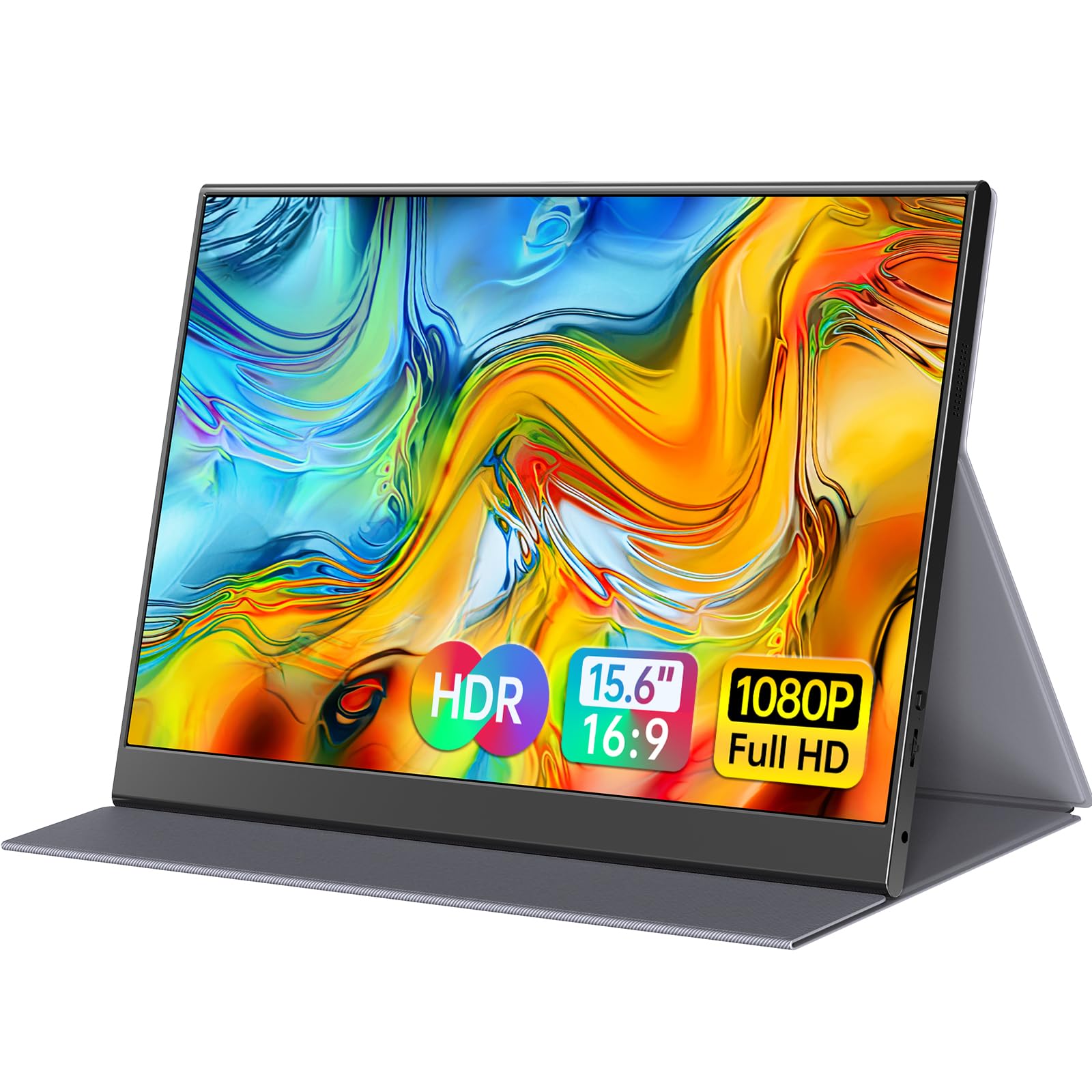 ForHelp 15.6 Zoll Tragbarer Monitor, 1080P USB-C HDMI Zweitmonitor für Laptop, PC, Mac, Handy, PS, Xbox, Switch, IPS Ultra-Thin Zero Frame Gaming Display/Premium Smart Cover