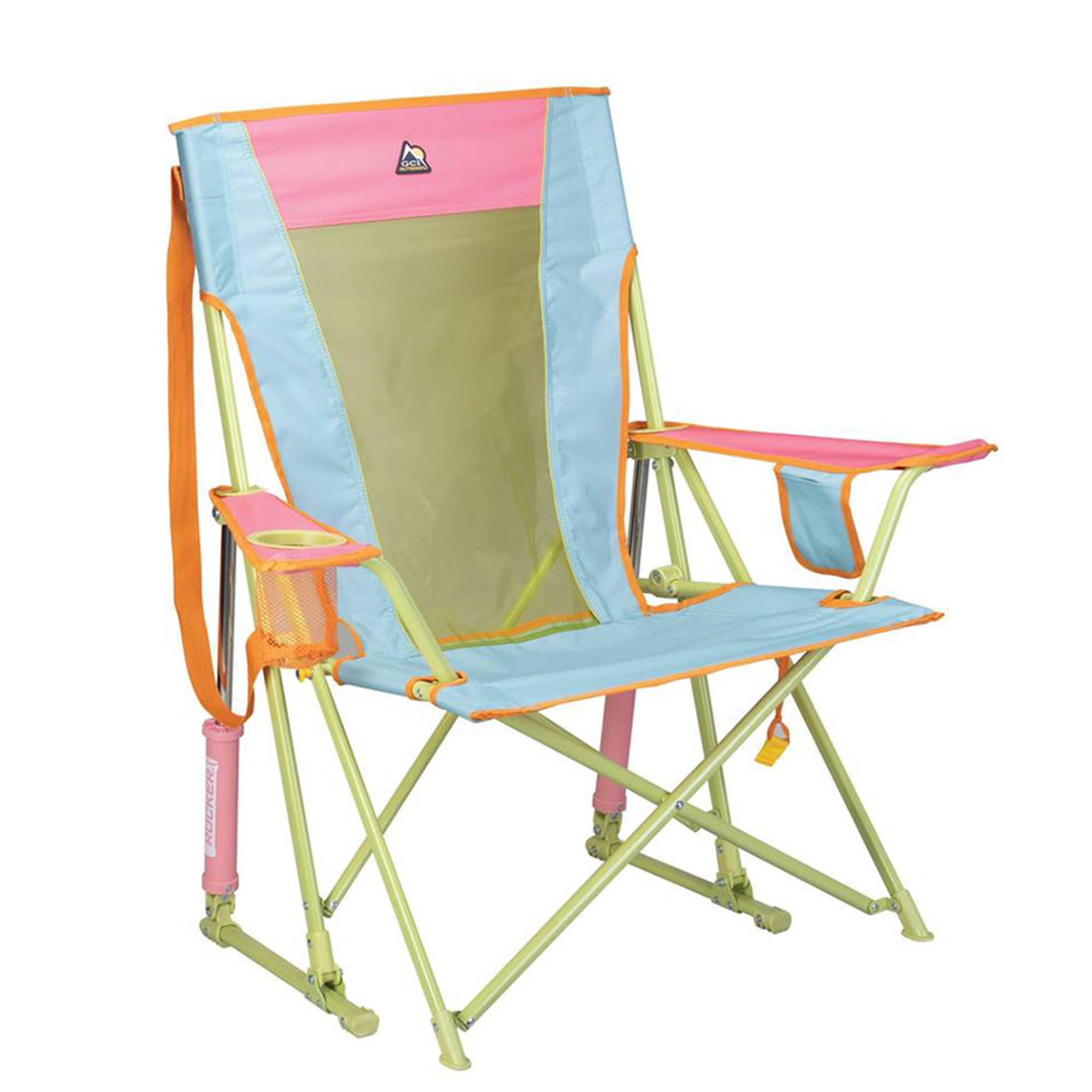 GCI Outdoor Comfort Pro Rocker Campingstuhl | Tragbarer klappbarer Schaukelstuhl mit robusten Armlehnen & Getränkehalter - Sweet Tea
