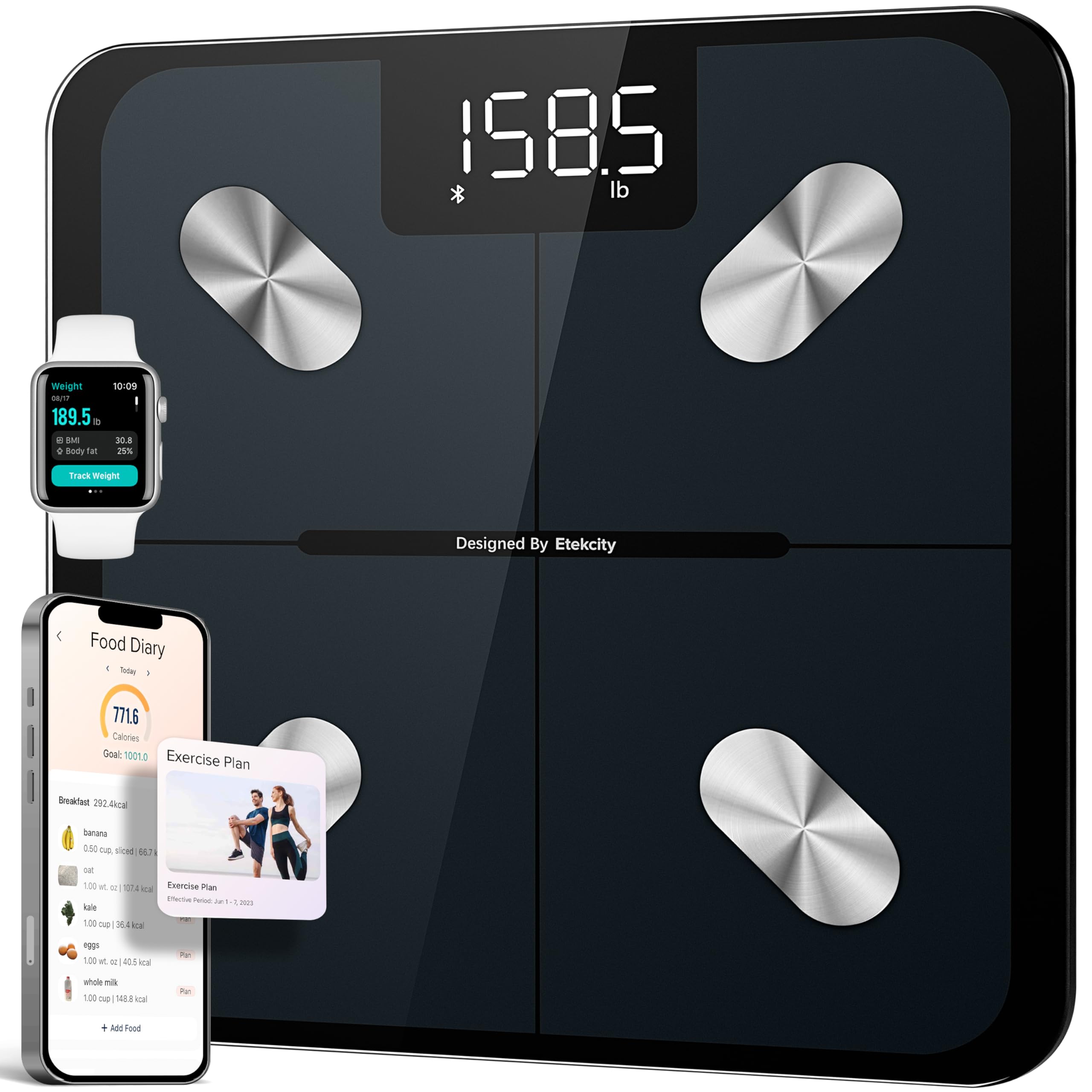 Etekcity Smart Scale für Körpergewicht, digitale Personenwaage mit BMI, Körperfett, Muskelmasse, präzise Bluetooth-Heimgebrauch-Gesundheitsausrüstung, synchronisiert Apps