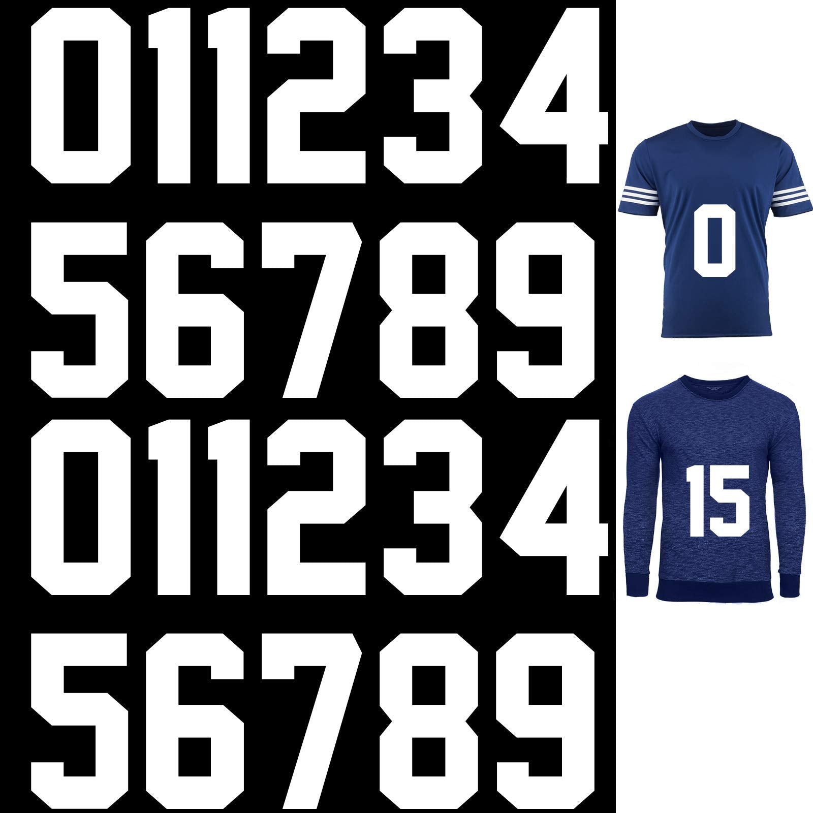 Zonon 22 Stück zum Aufbügeln, Zahlen T-Shirt, Wärmeübertragung, 0 bis 9, Trikotnummern für Mannschaftsuniformen, Sport (Weiß, 8 Zoll)