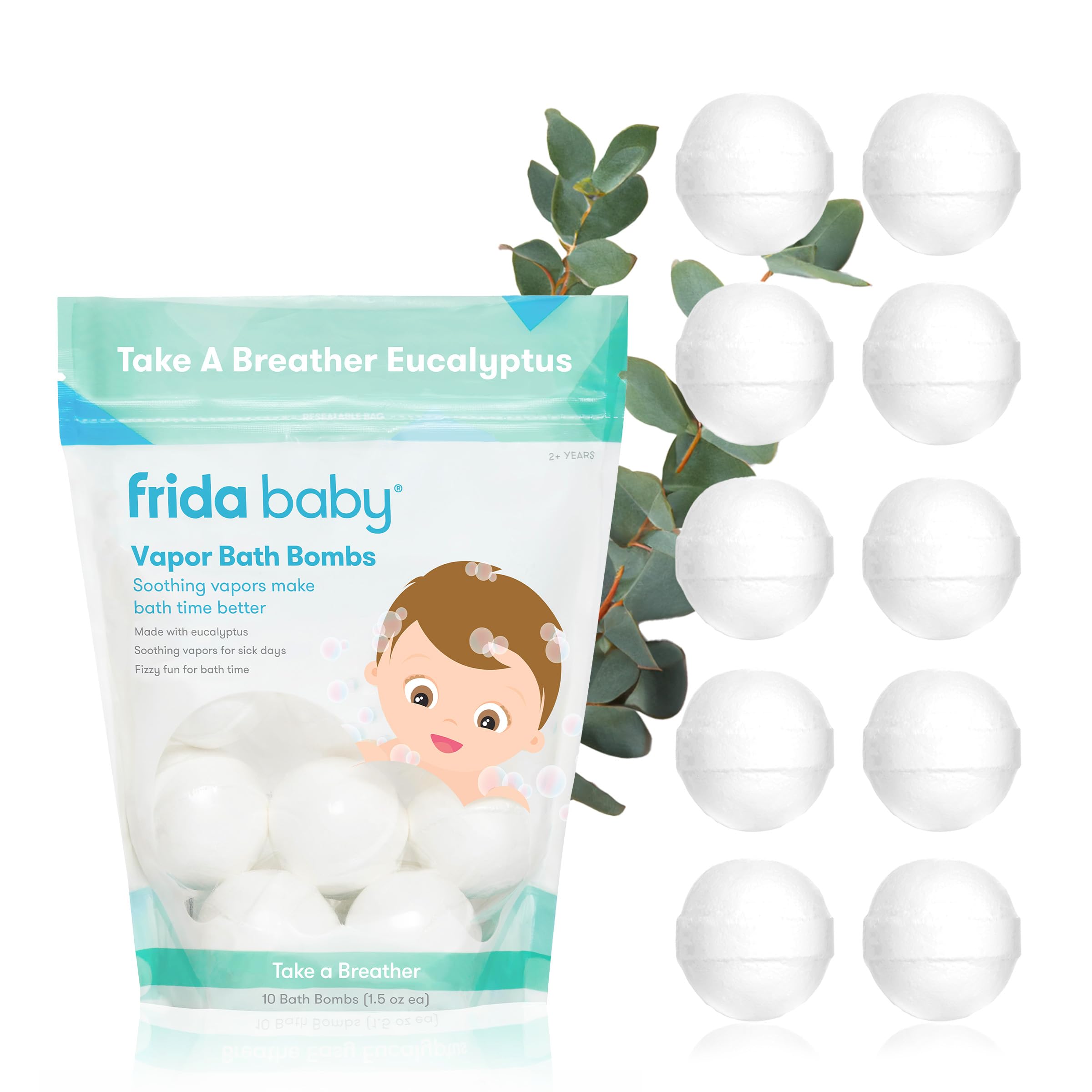 Frida Baby Natürliche Dampfbadbomben für Kleinkinder & Kinder, Badebomben mit Eukalyptus-Öl für Aromatherapie, 10 Stück