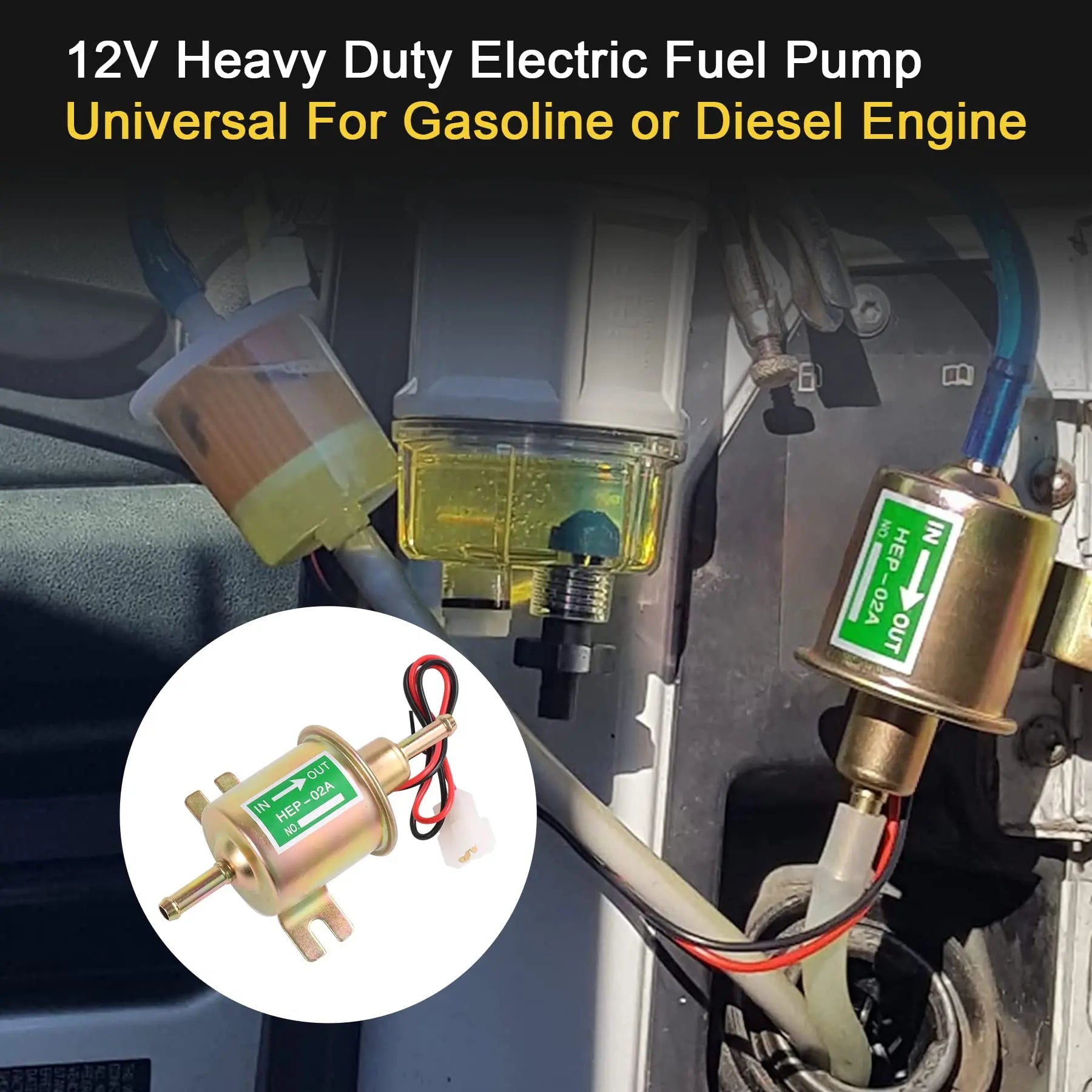 Universal Electric Fuel Pump Kit 12v 3-6 PSI Low Pressure with Fuel Filter 6.56 FT 5/16" ID Fuel Line Replacement For Carburetor Lawn Mower Gas Diesel Fuel Transfer Pump