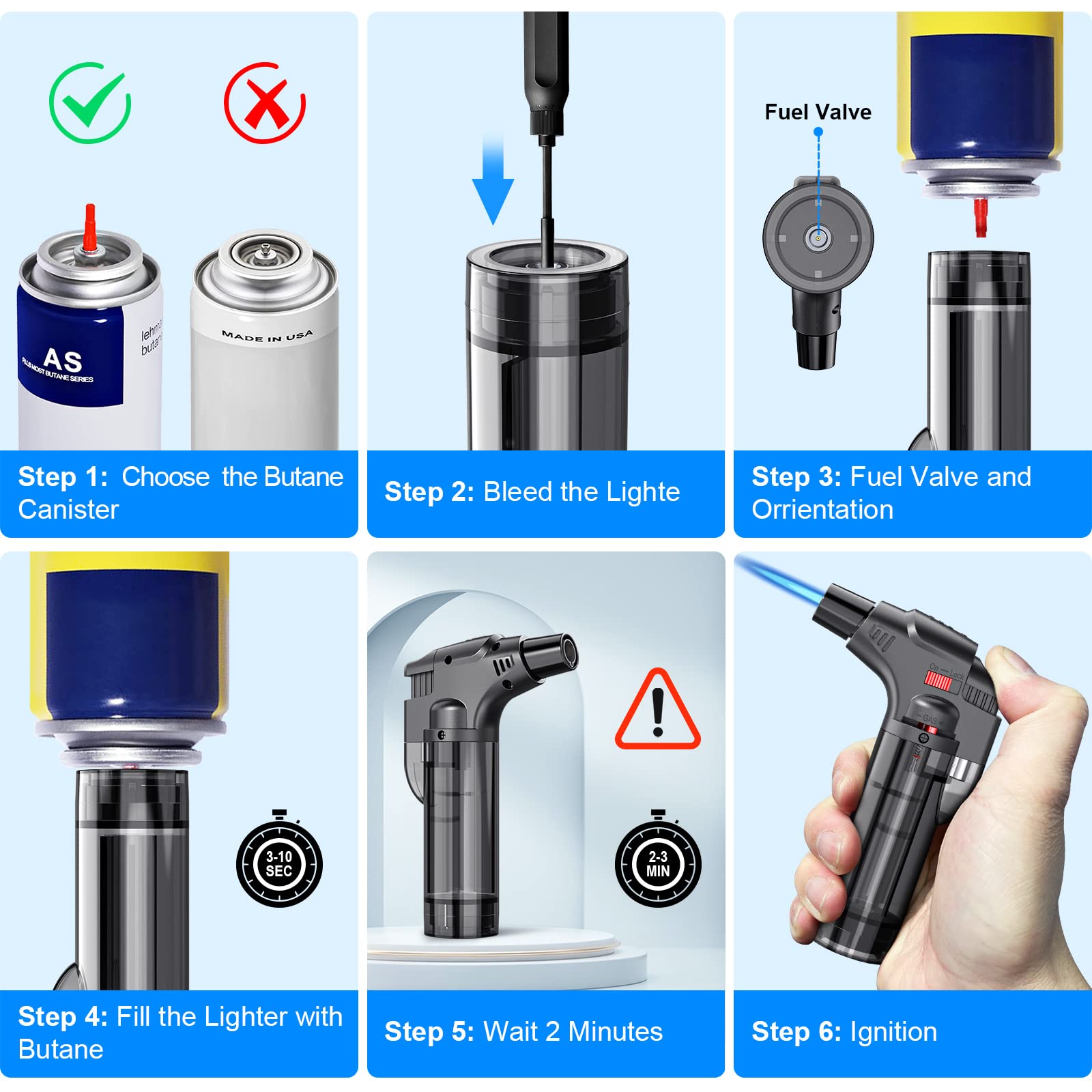 Torch Lighters, 4 Pack, Butane Refillable Jet Flame Torch Lighter, Windproof, Safe, Multi Utility Lighter for Candles, Fireplaces, Campfires, Grill (Without Butane)