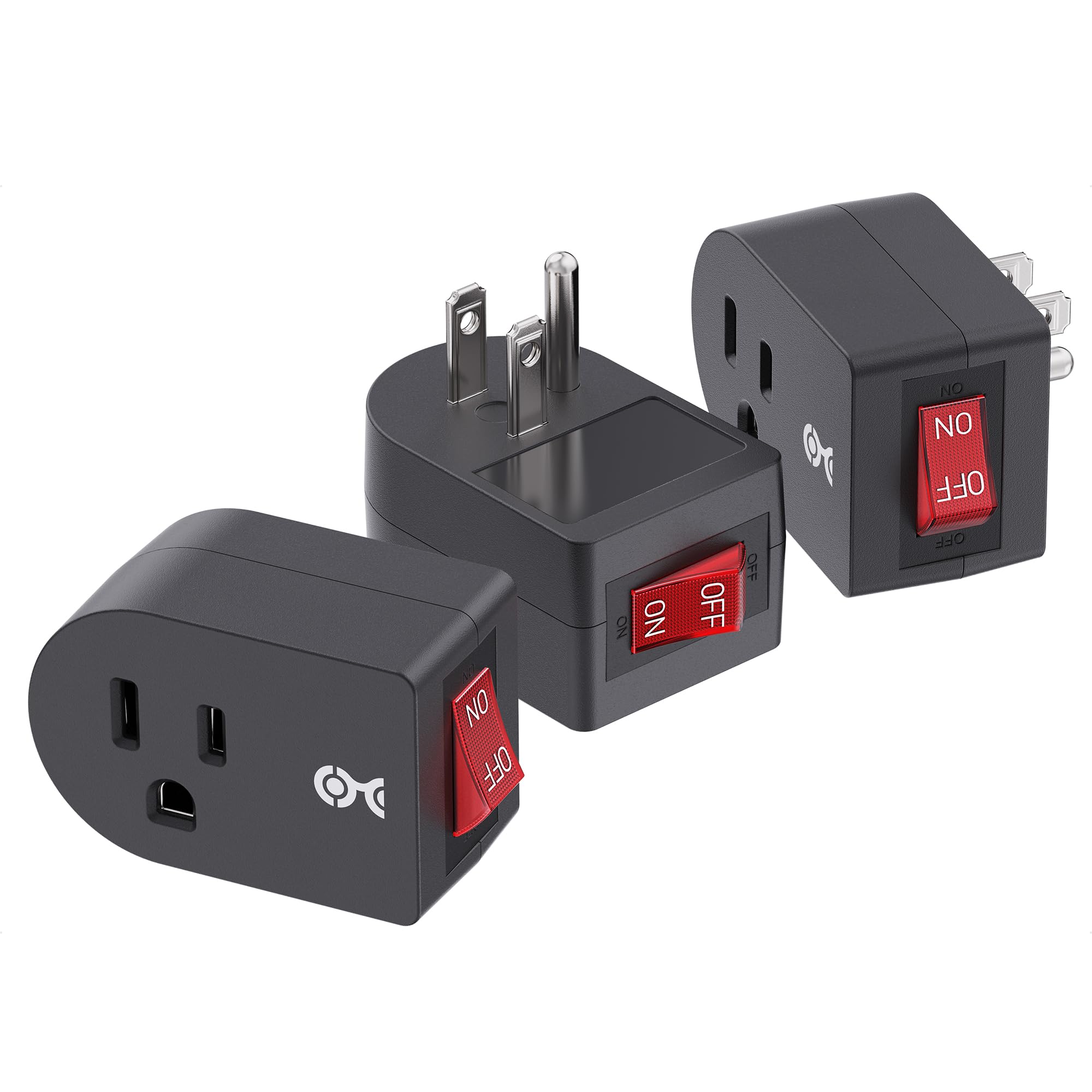 [ETL Listed] Cable Matters 3-Pack Grounded Outlet Switch with ON Off, Plug Switch ON Off, Single Outlet Adapter ON/Off, Black