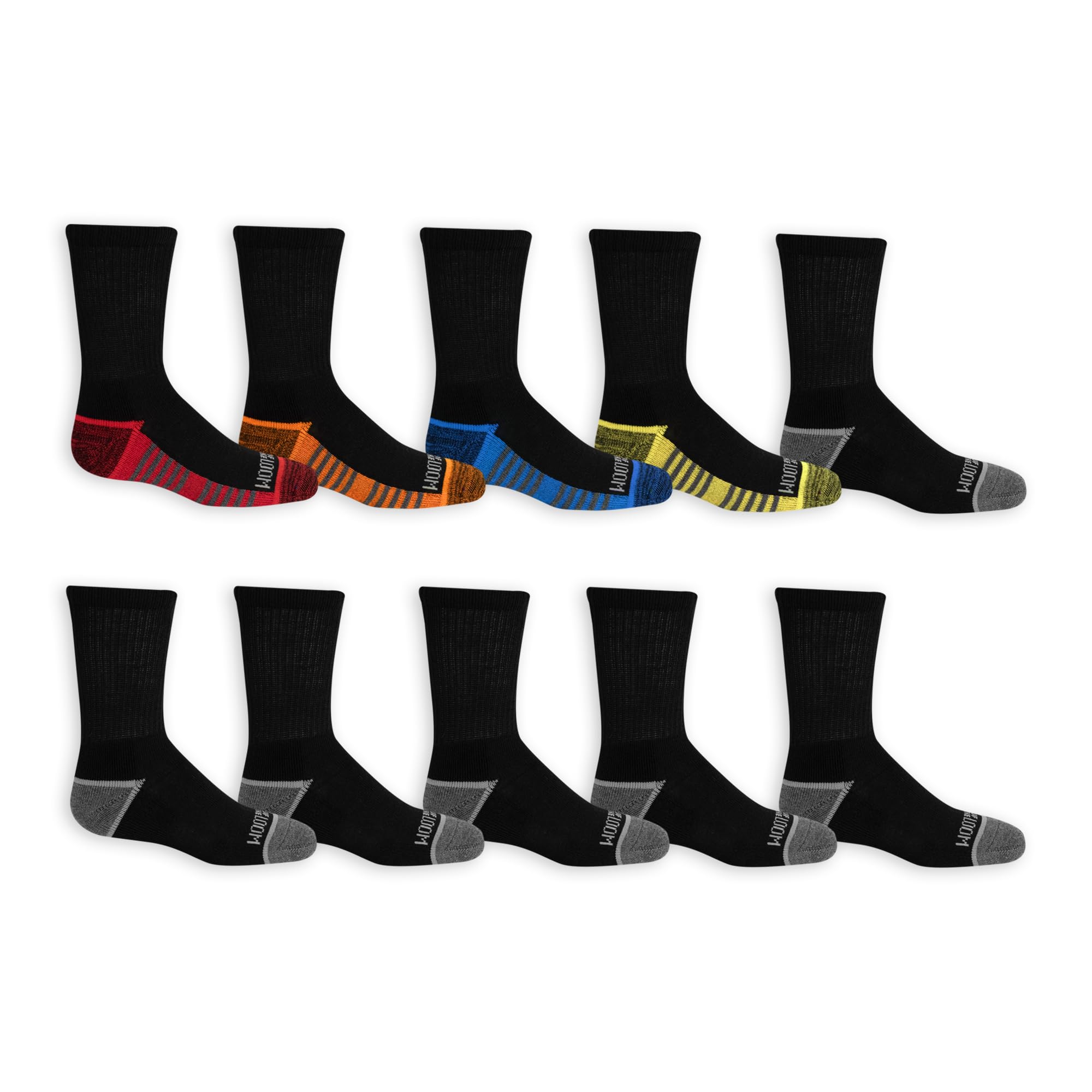Fruit of the Loom Jungen Crew Socken, 10er-Pack, Schwarz sortiert, Schuhgröße: 3-9